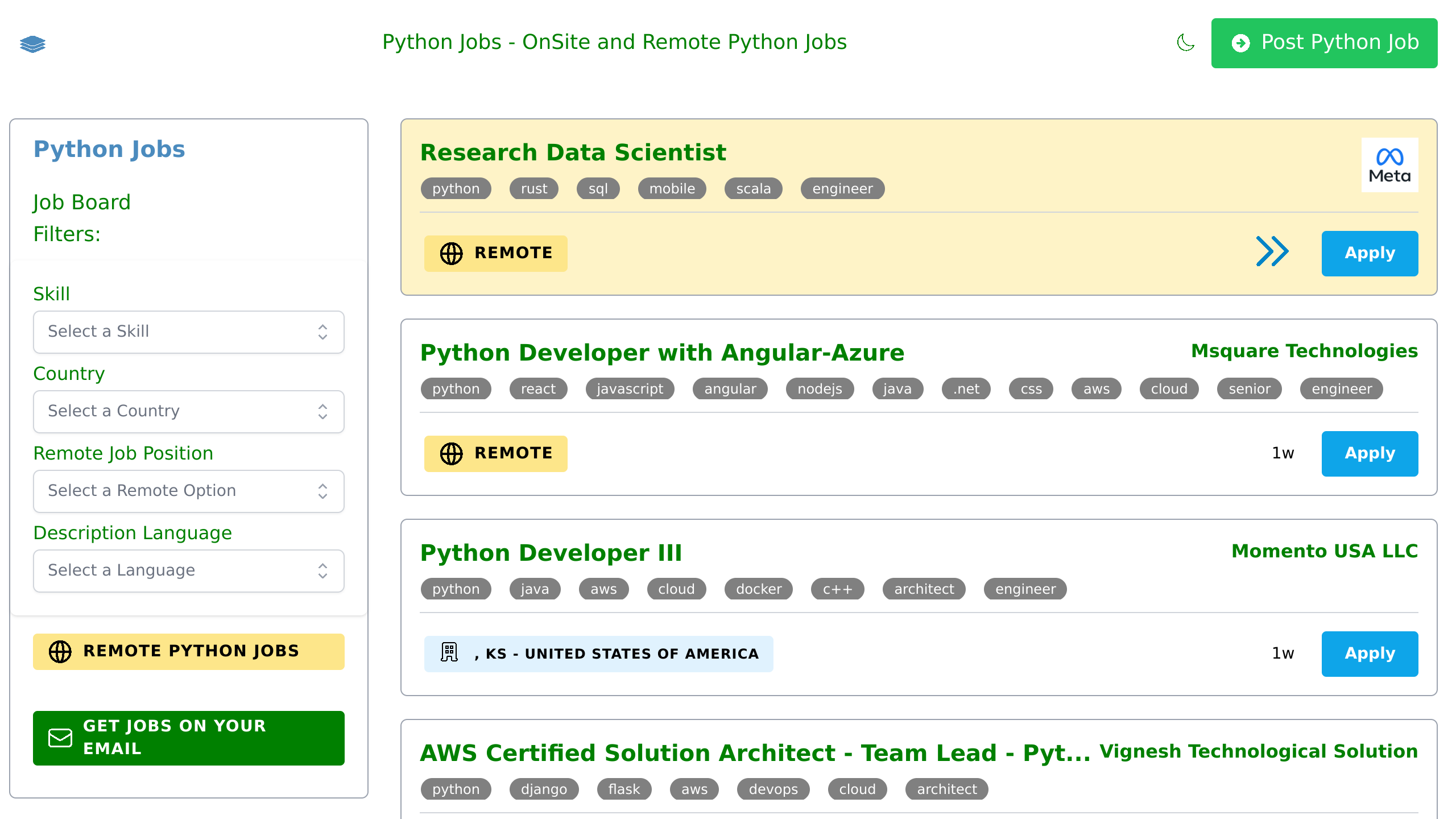 Python Developer Jobs's website screenshot