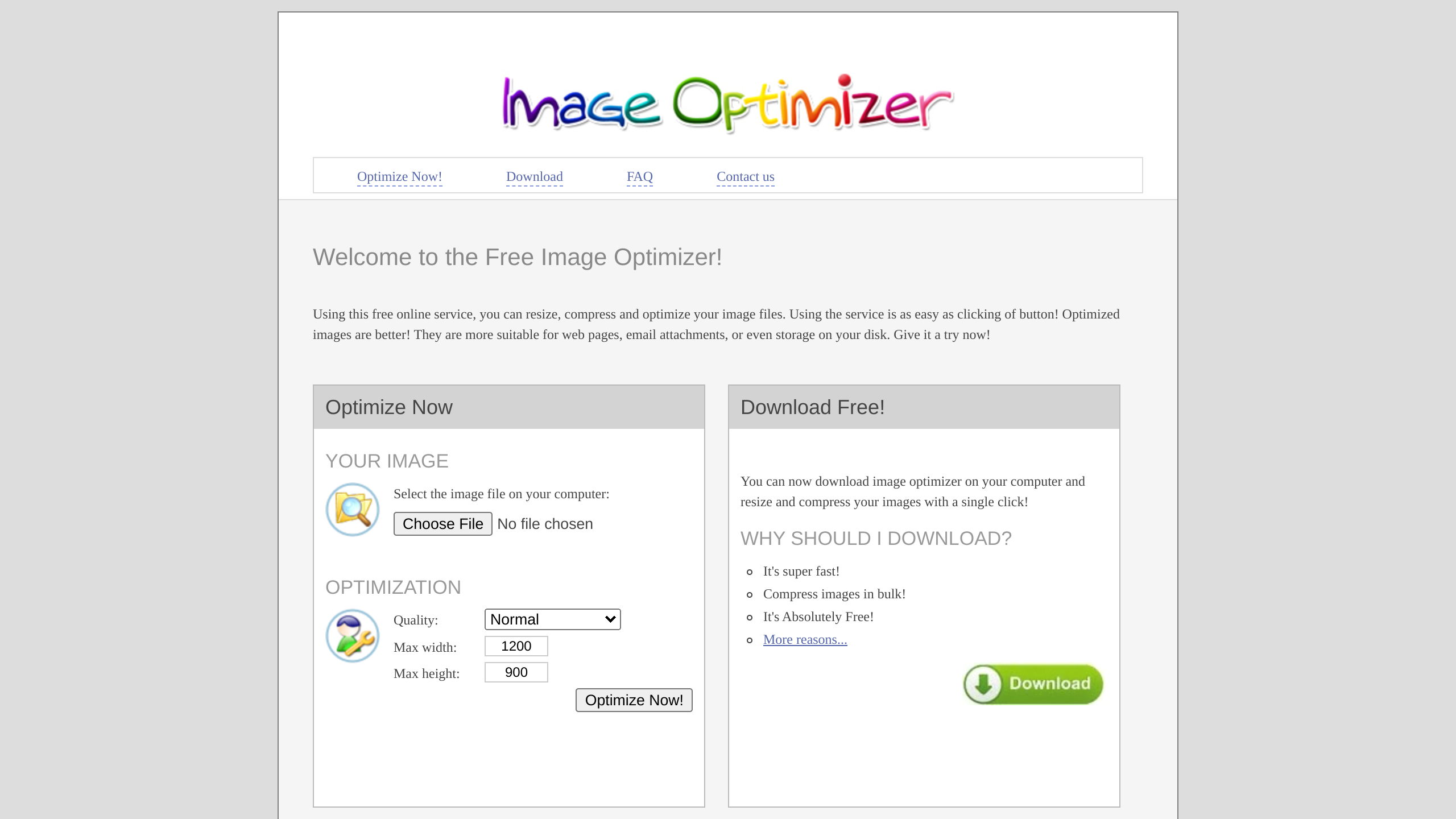 Image Optimizer's website screenshot