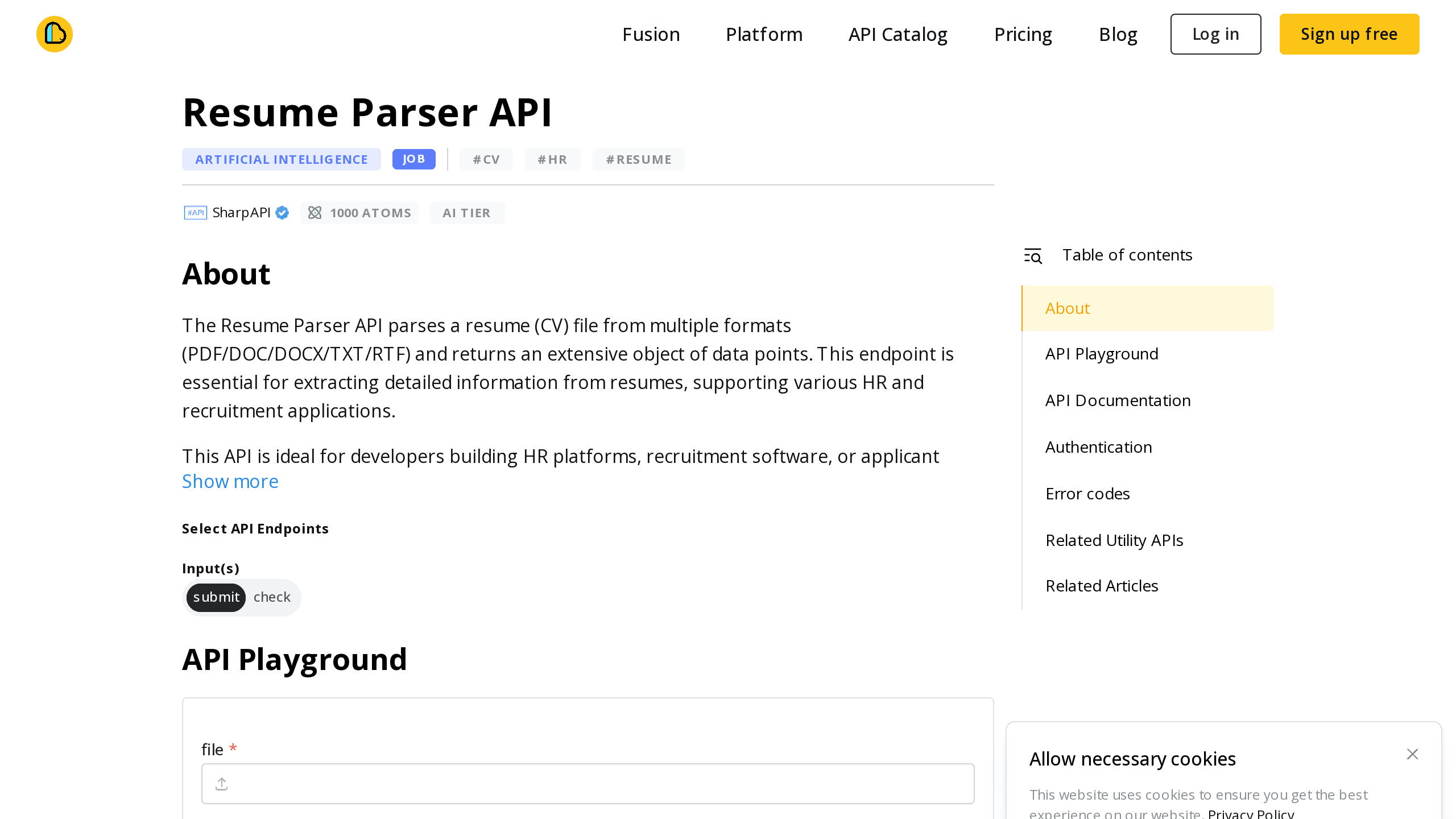 CV / Resume Parsing API's website screenshot