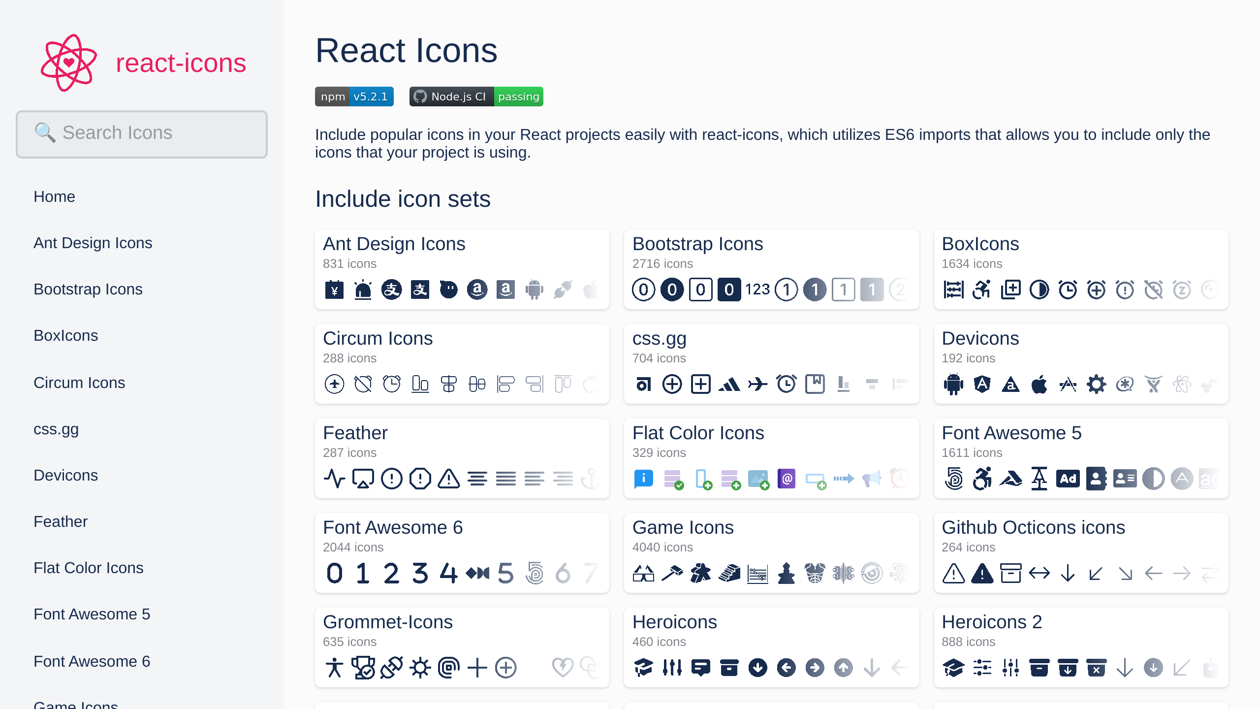 React Icons's website screenshot