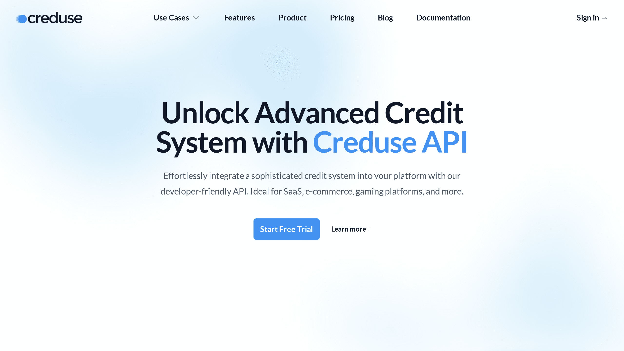 Creduse's website screenshot