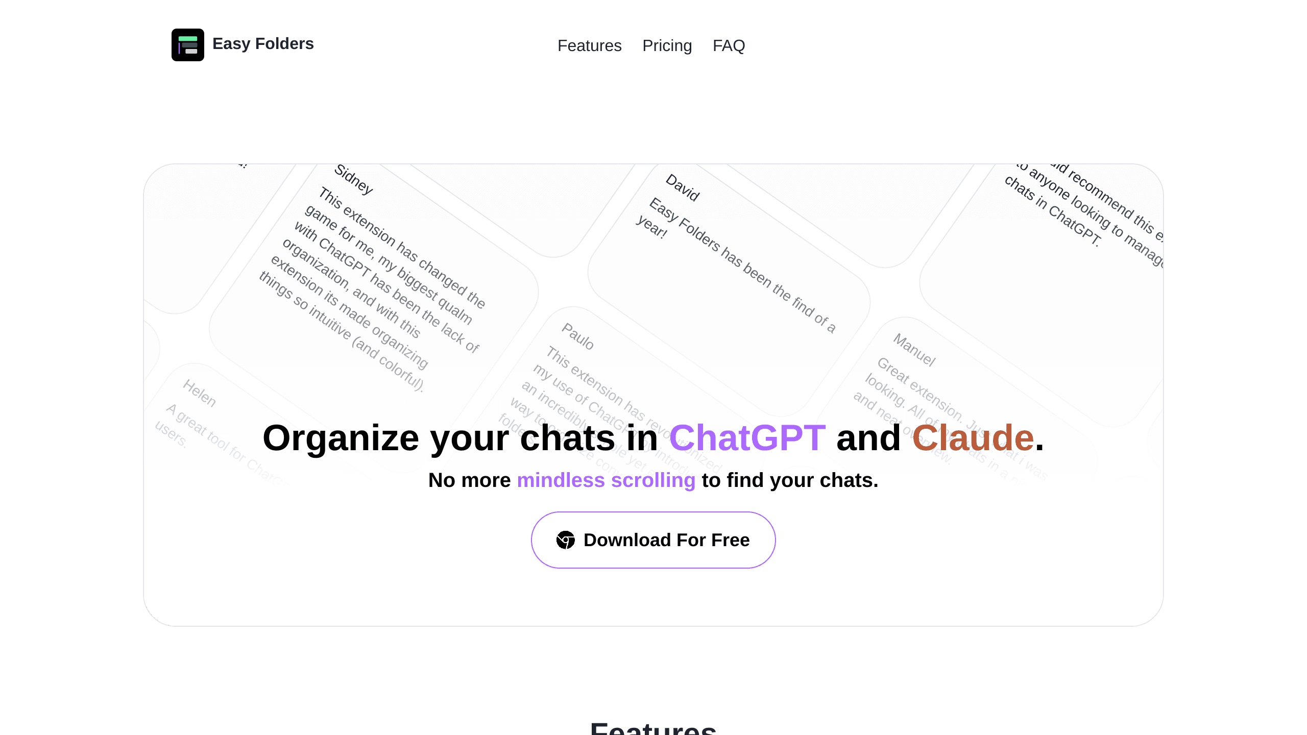 Easy Folders's website screenshot