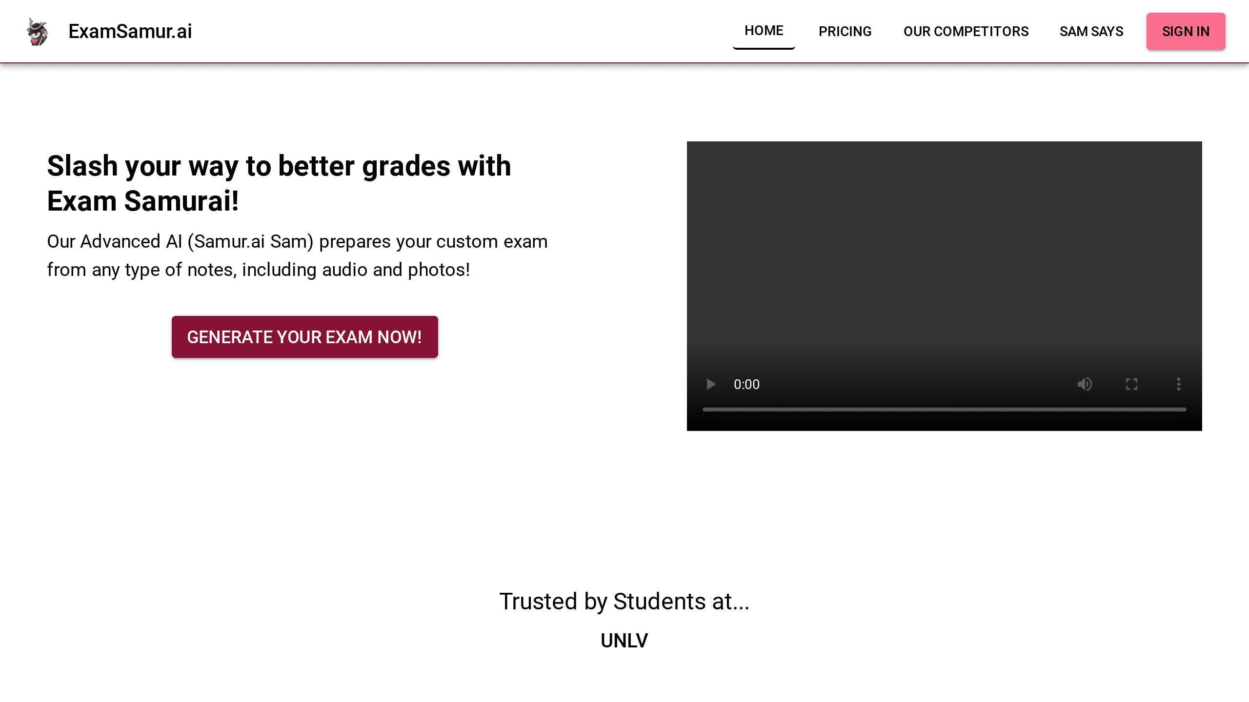 Exam Samurai's website screenshot