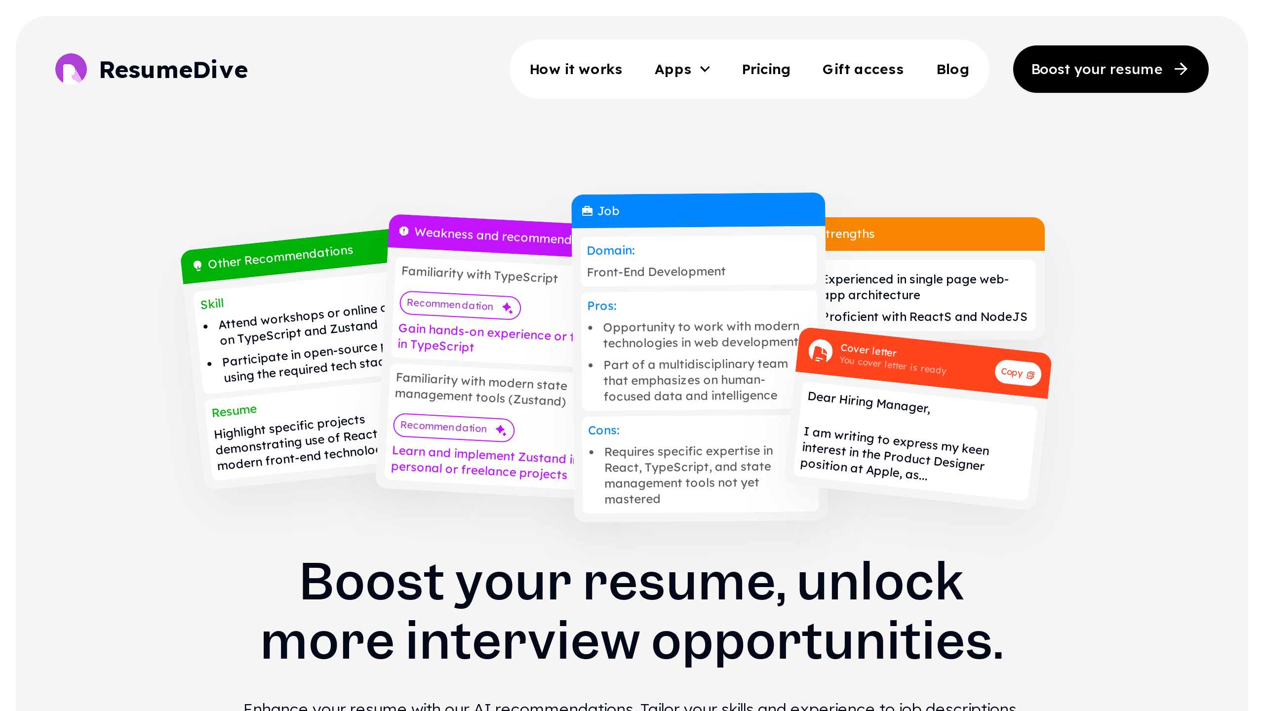 ResumeDive's website screenshot