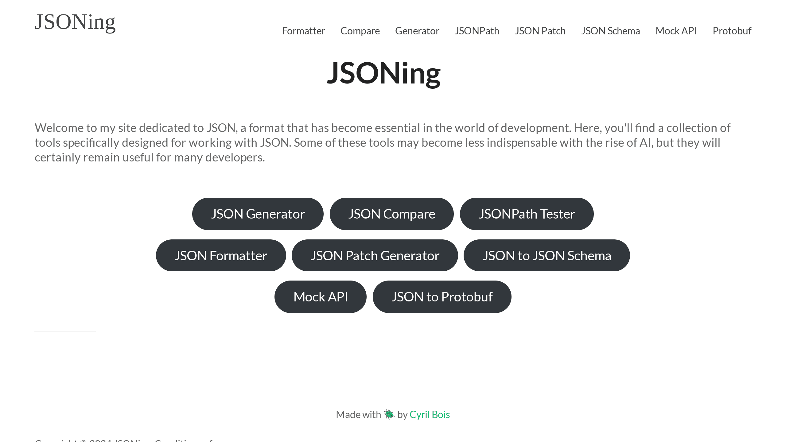 JSONing's website screenshot