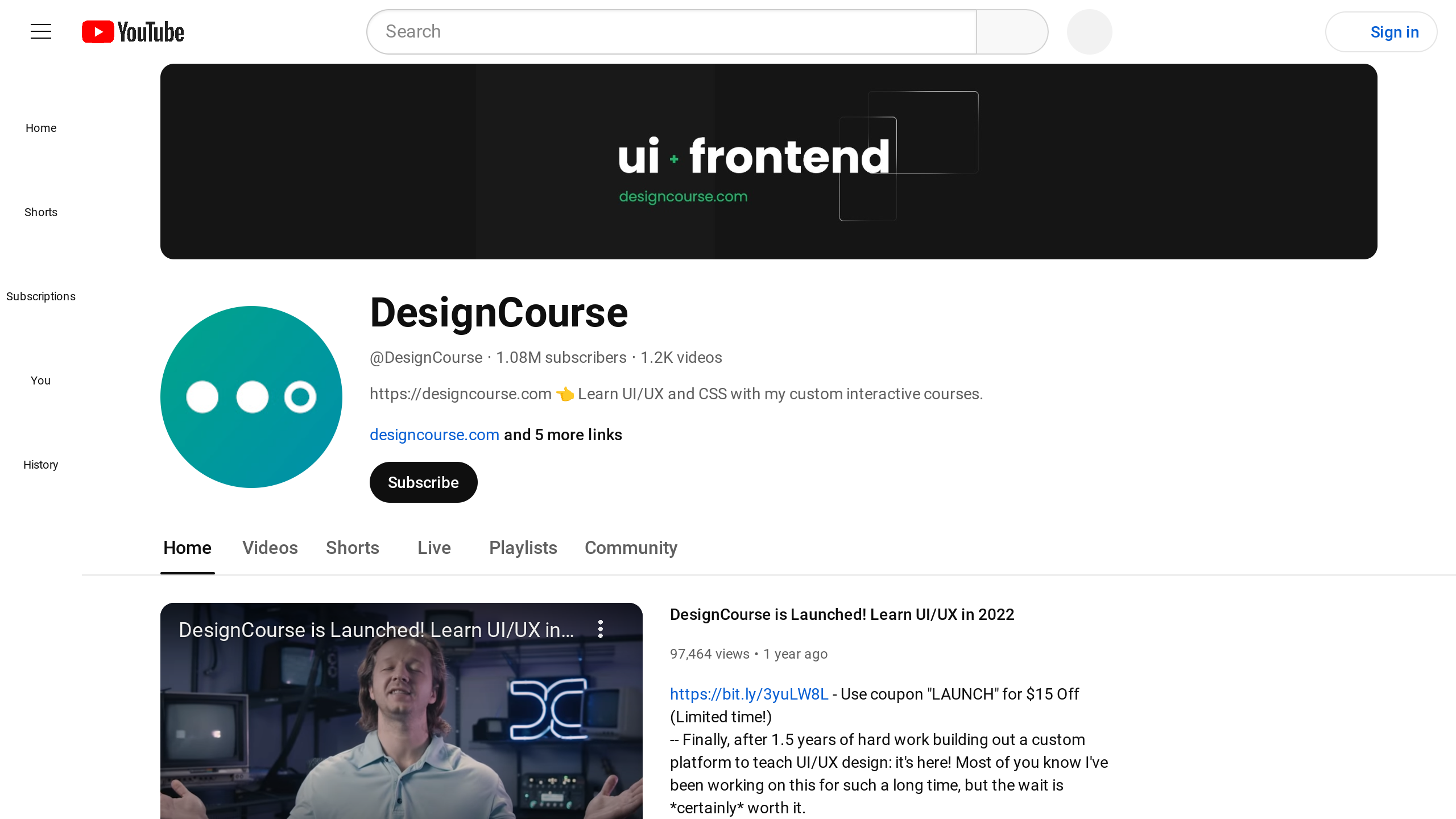 DesignCourse's website screenshot