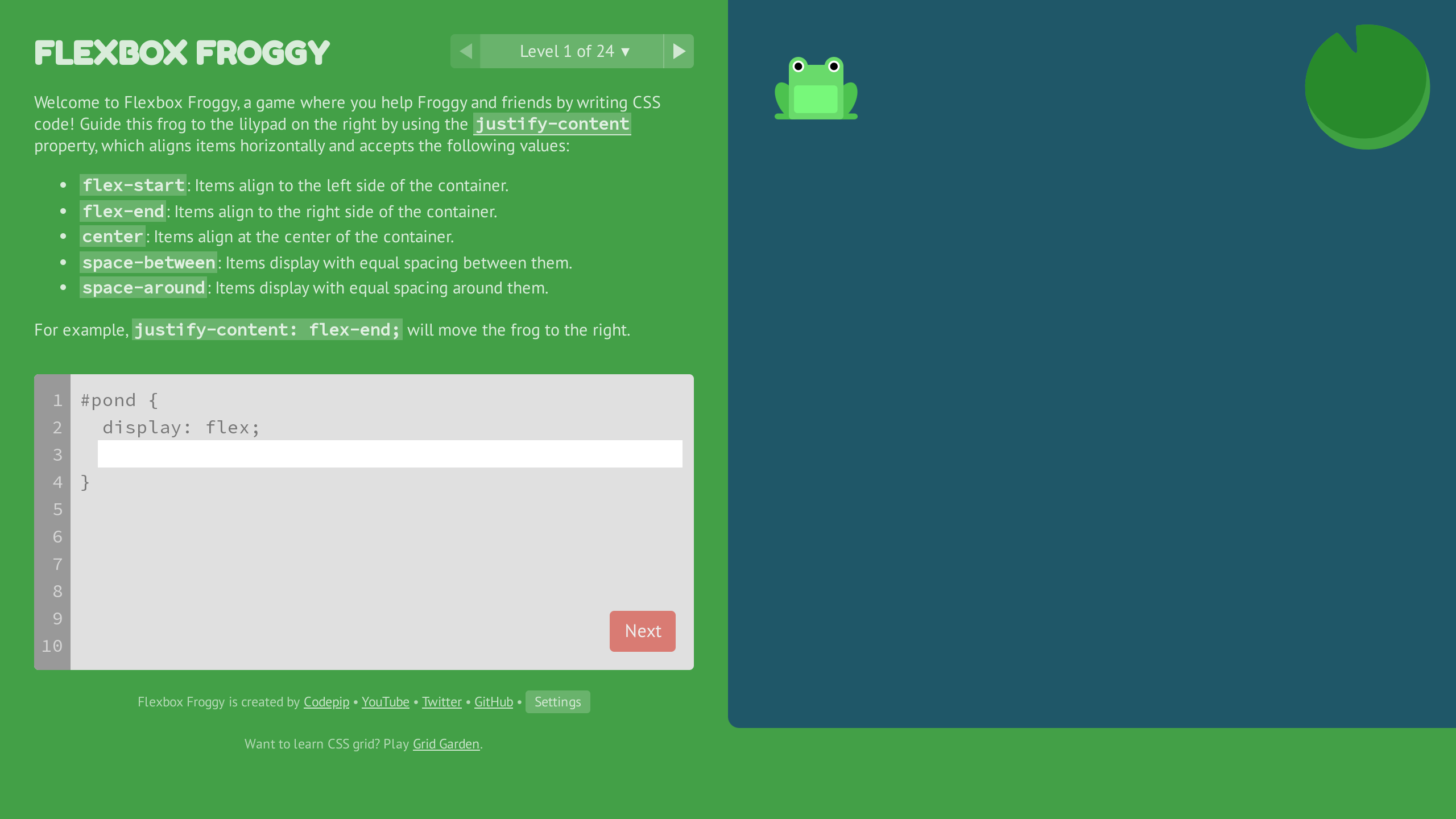 Flexbox Froggy's website screenshot
