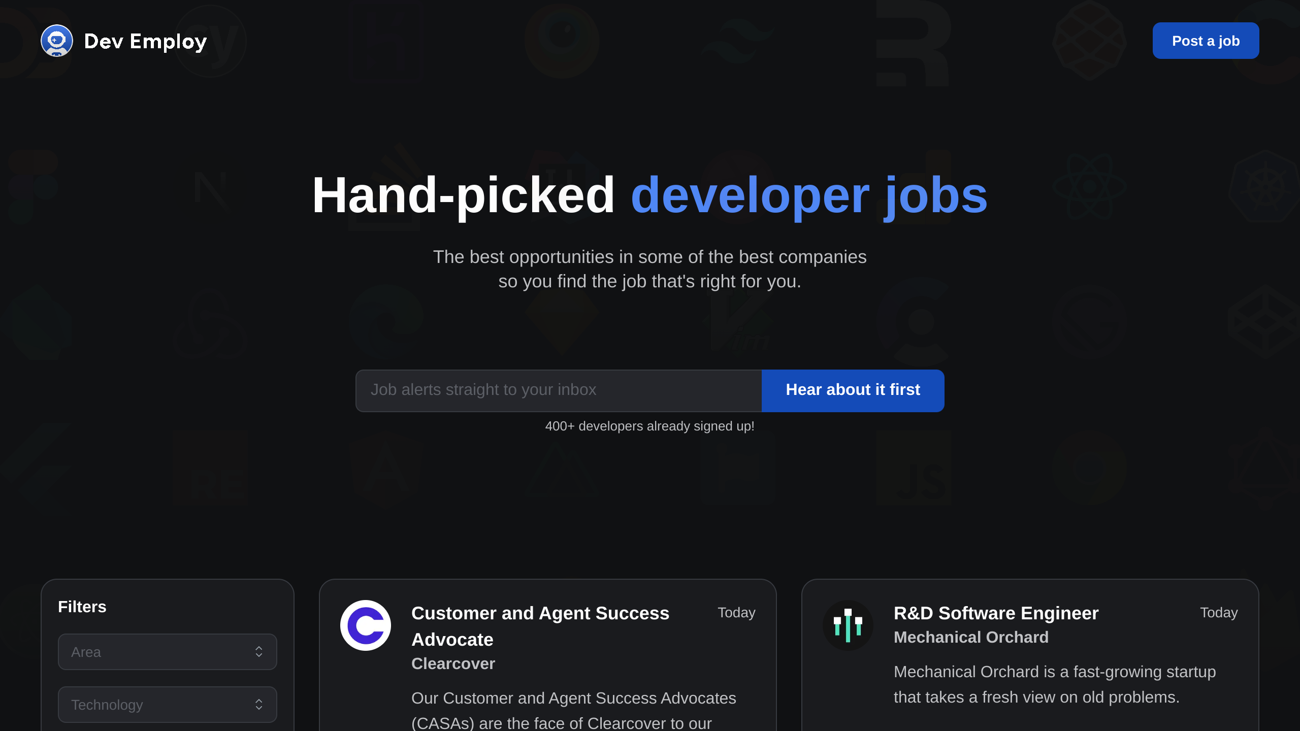 Dev Employ's website screenshot