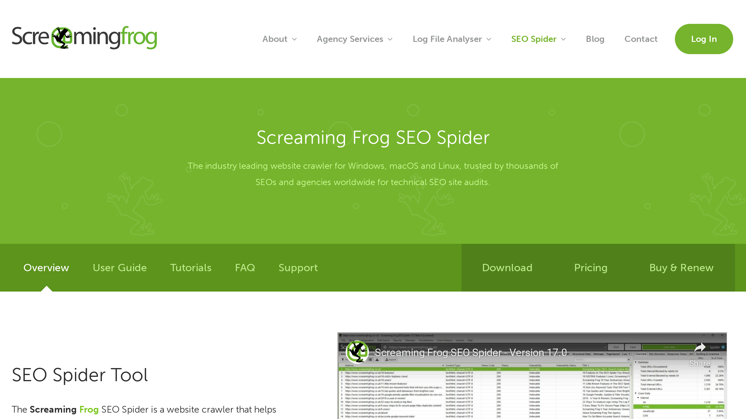 Screaming Frog SEO Spider's website screenshot