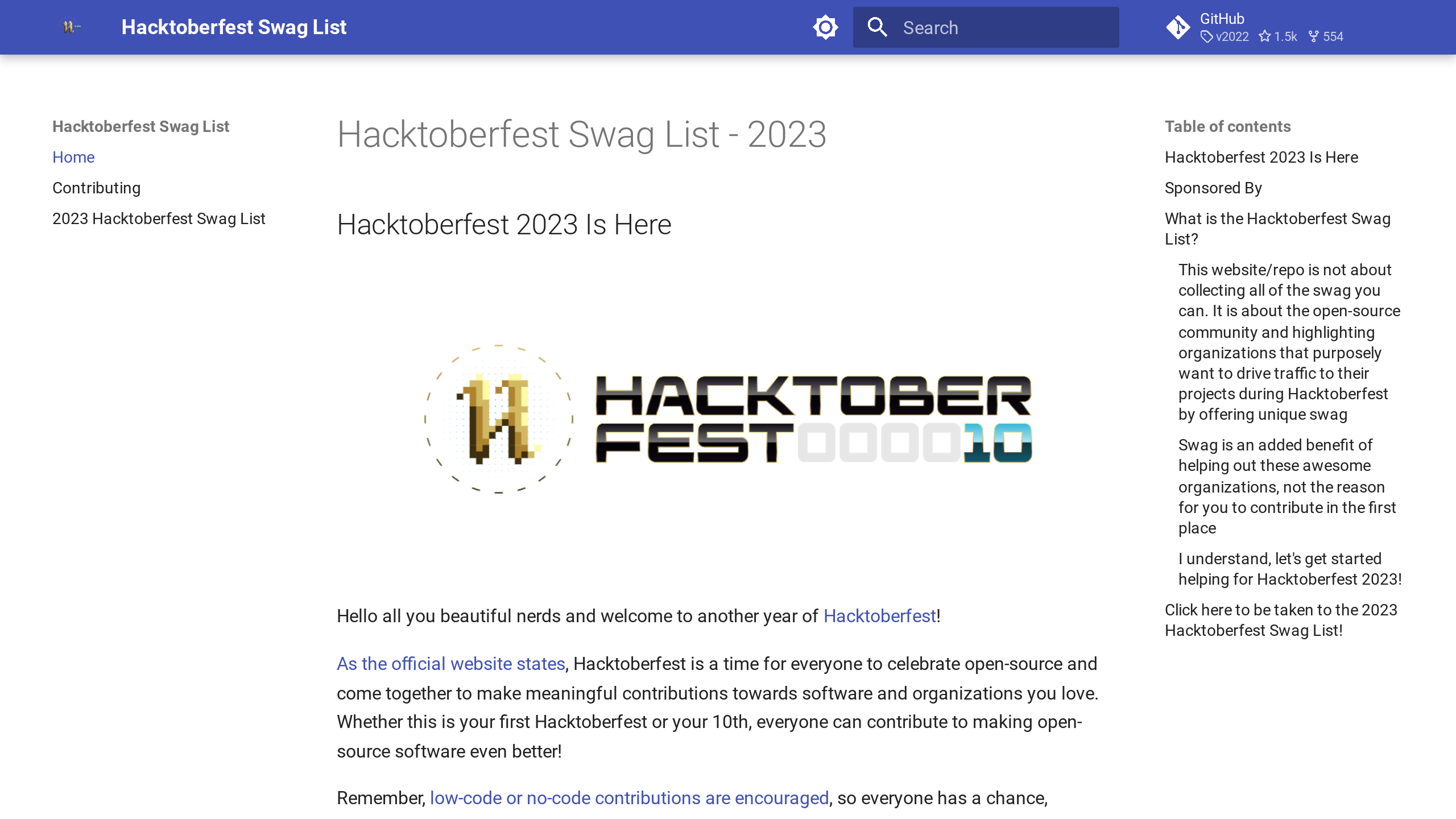 Hacktoberfest Swag List's website screenshot