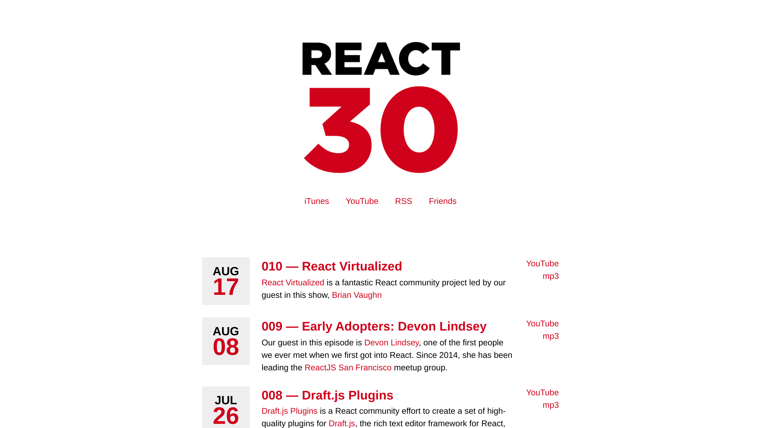 React 30's website screenshot