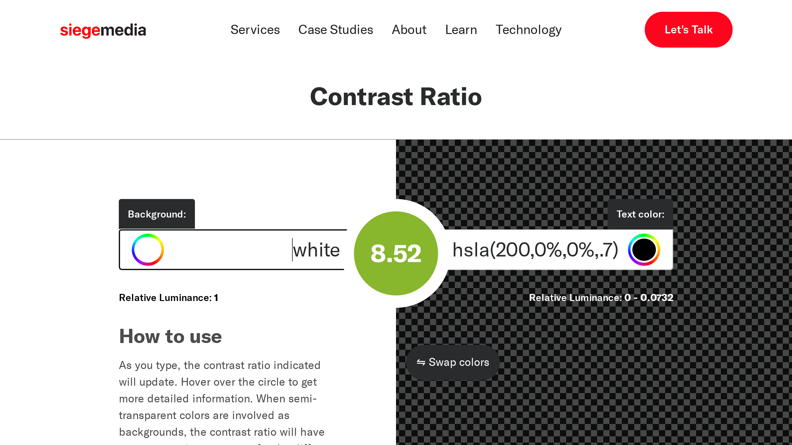 Contrast Ratio's website screenshot