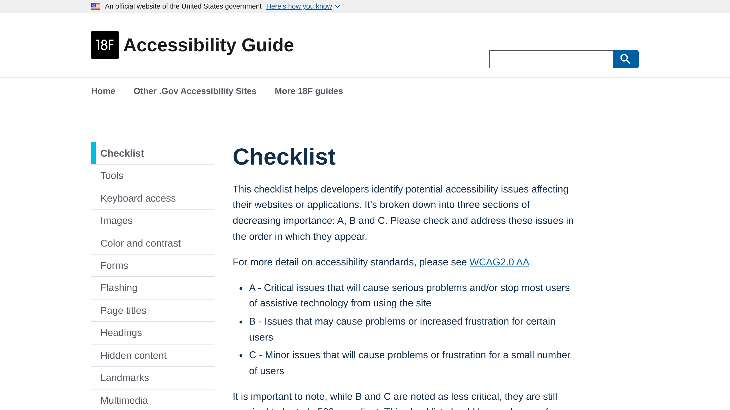 18F Accessibility Guide's website screenshot