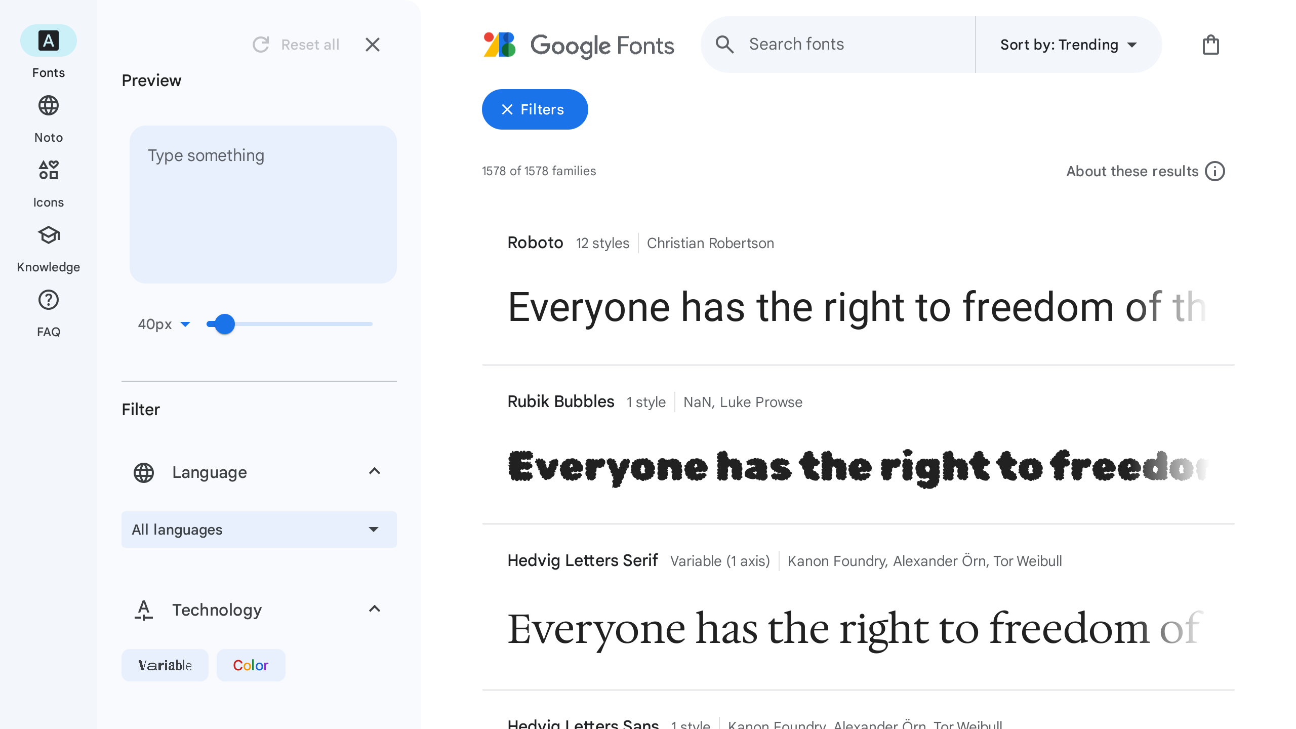 Google Fonts's website screenshot