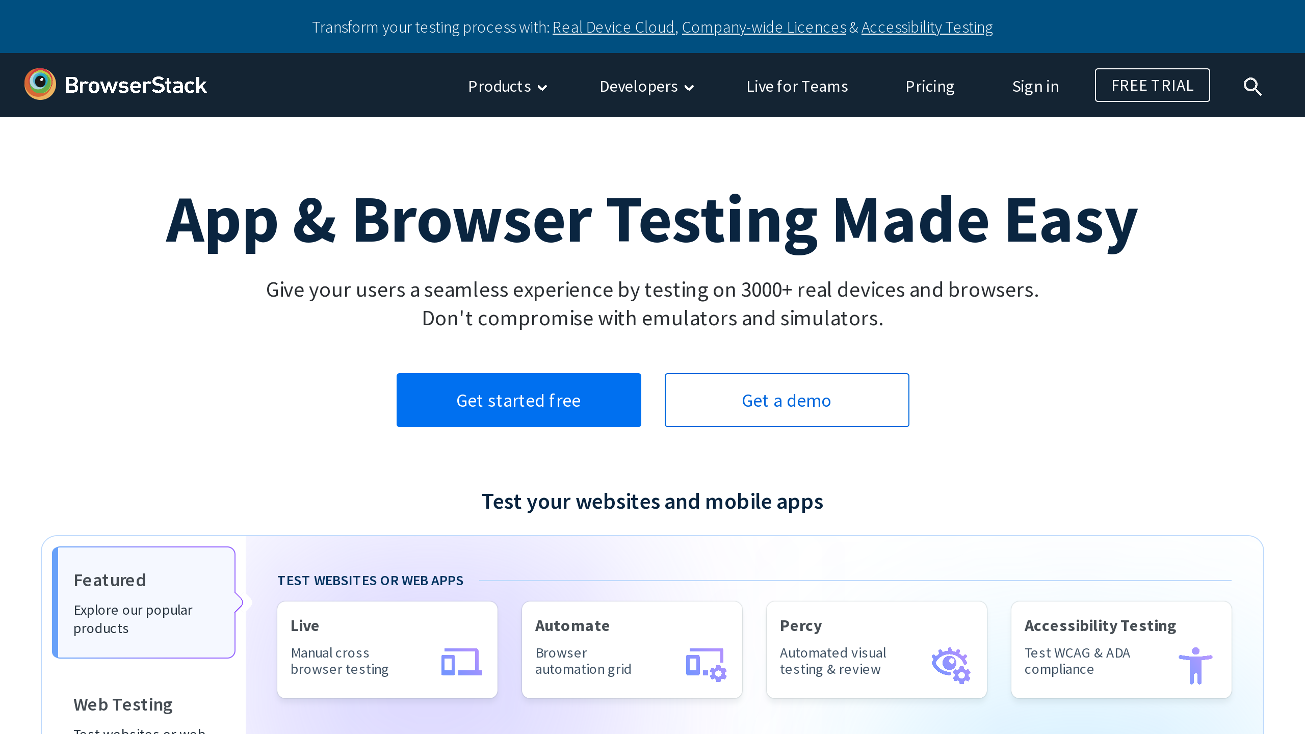 BrowserStack's website screenshot