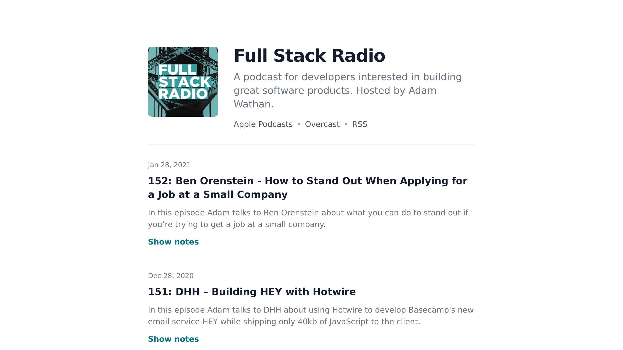 Full Stack Radio's website screenshot