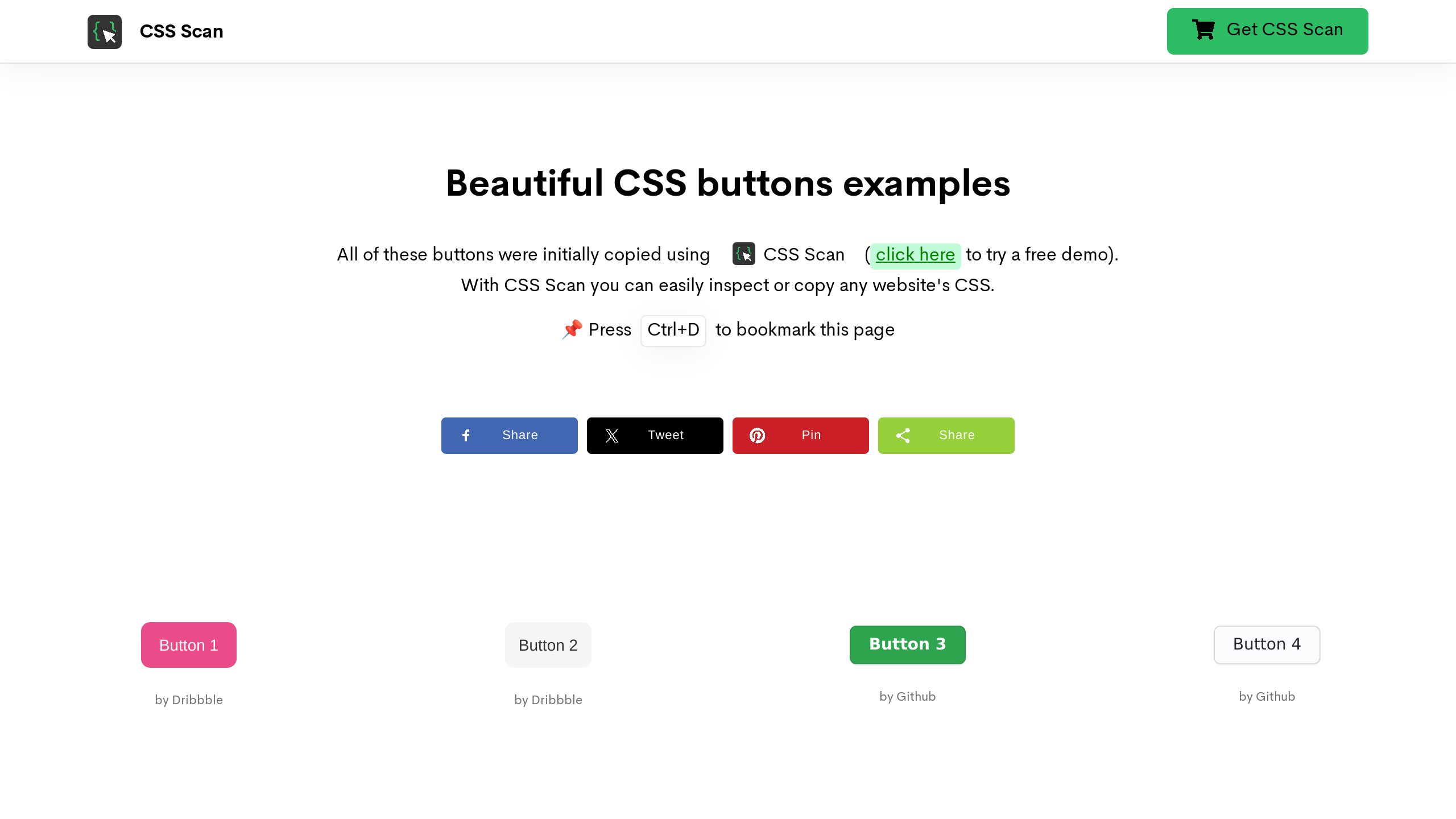 Beautiful CSS buttons examples's website screenshot