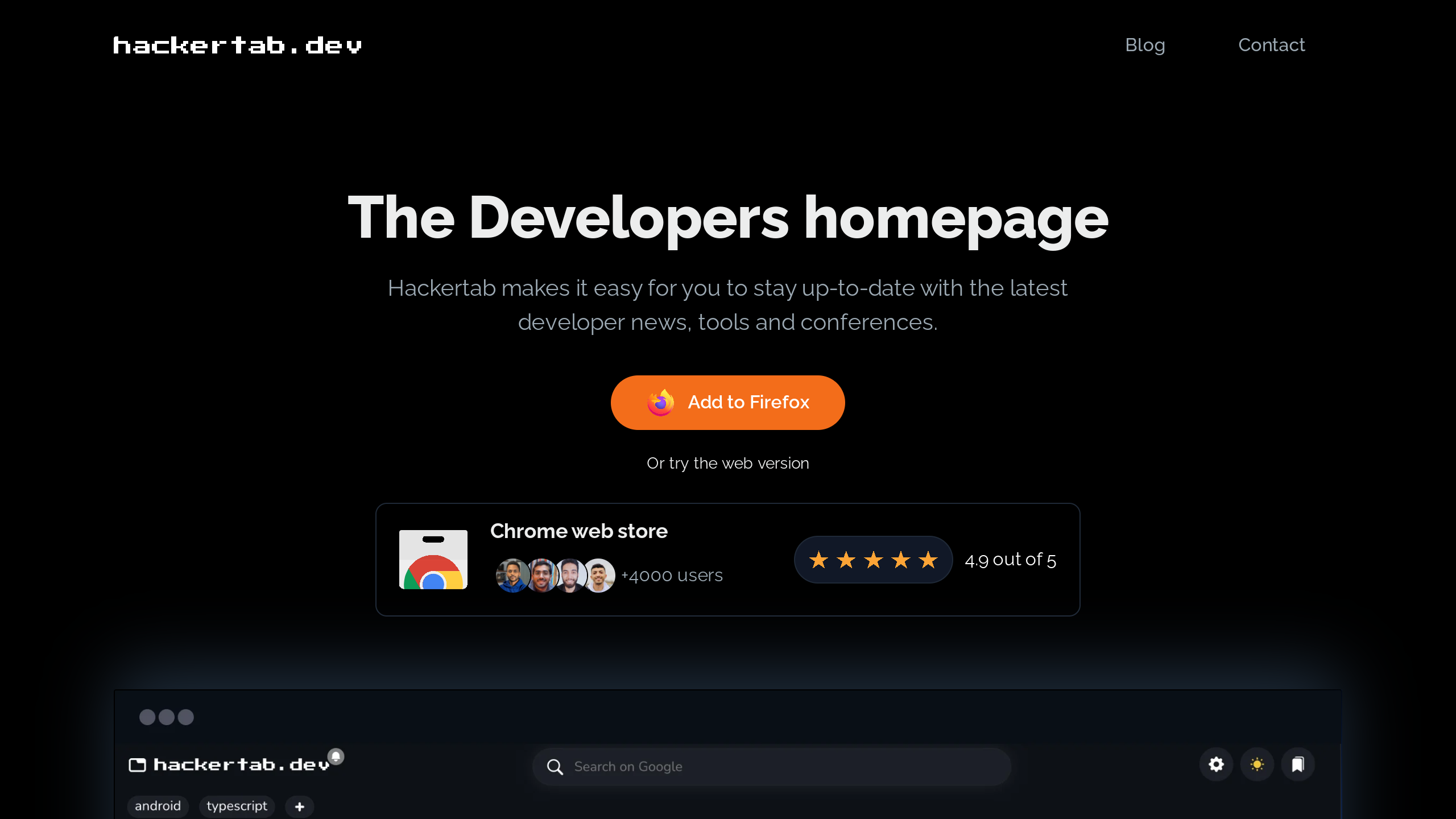 Hackertab.dev's website screenshot