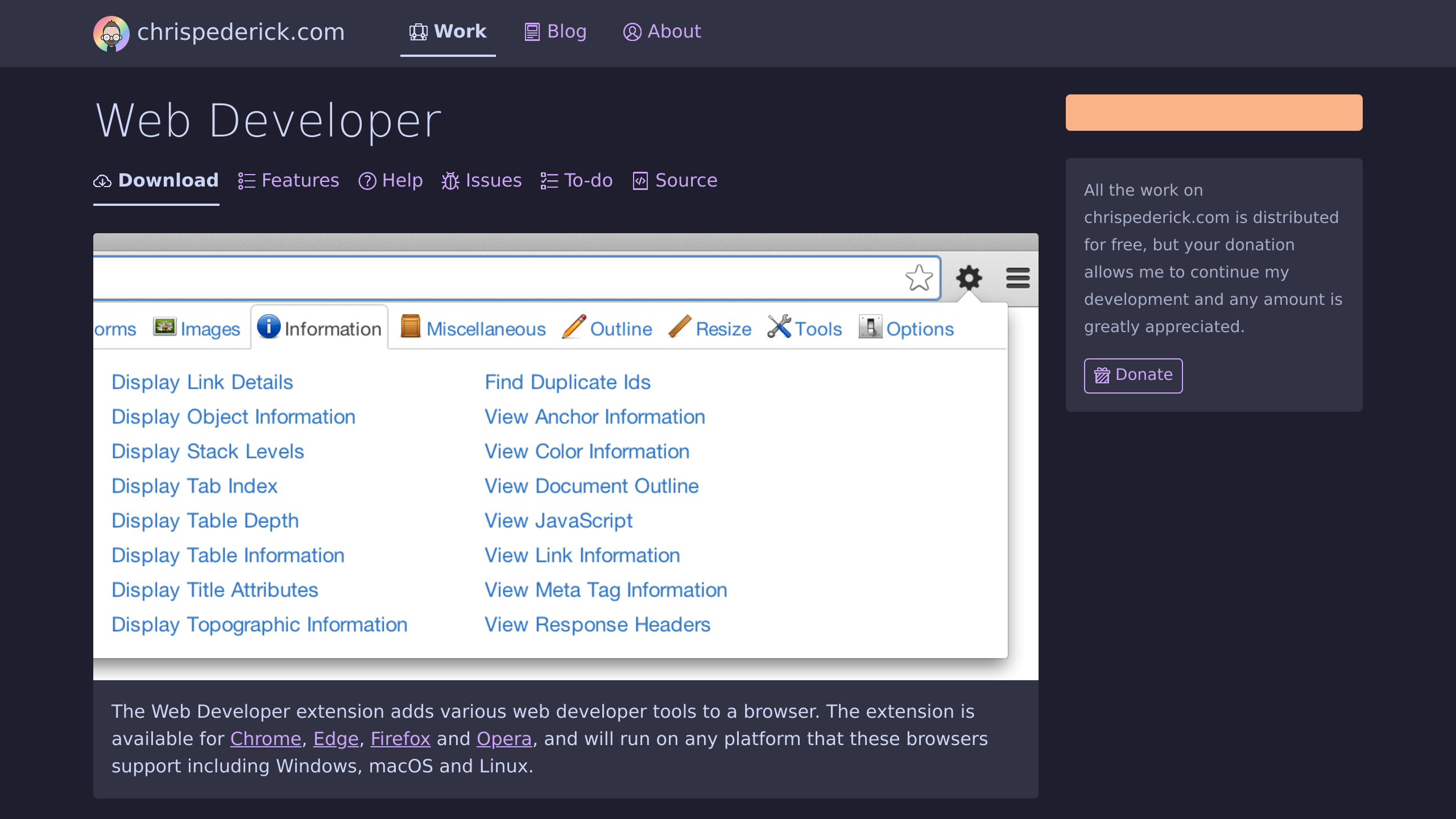 Web Developer's website screenshot