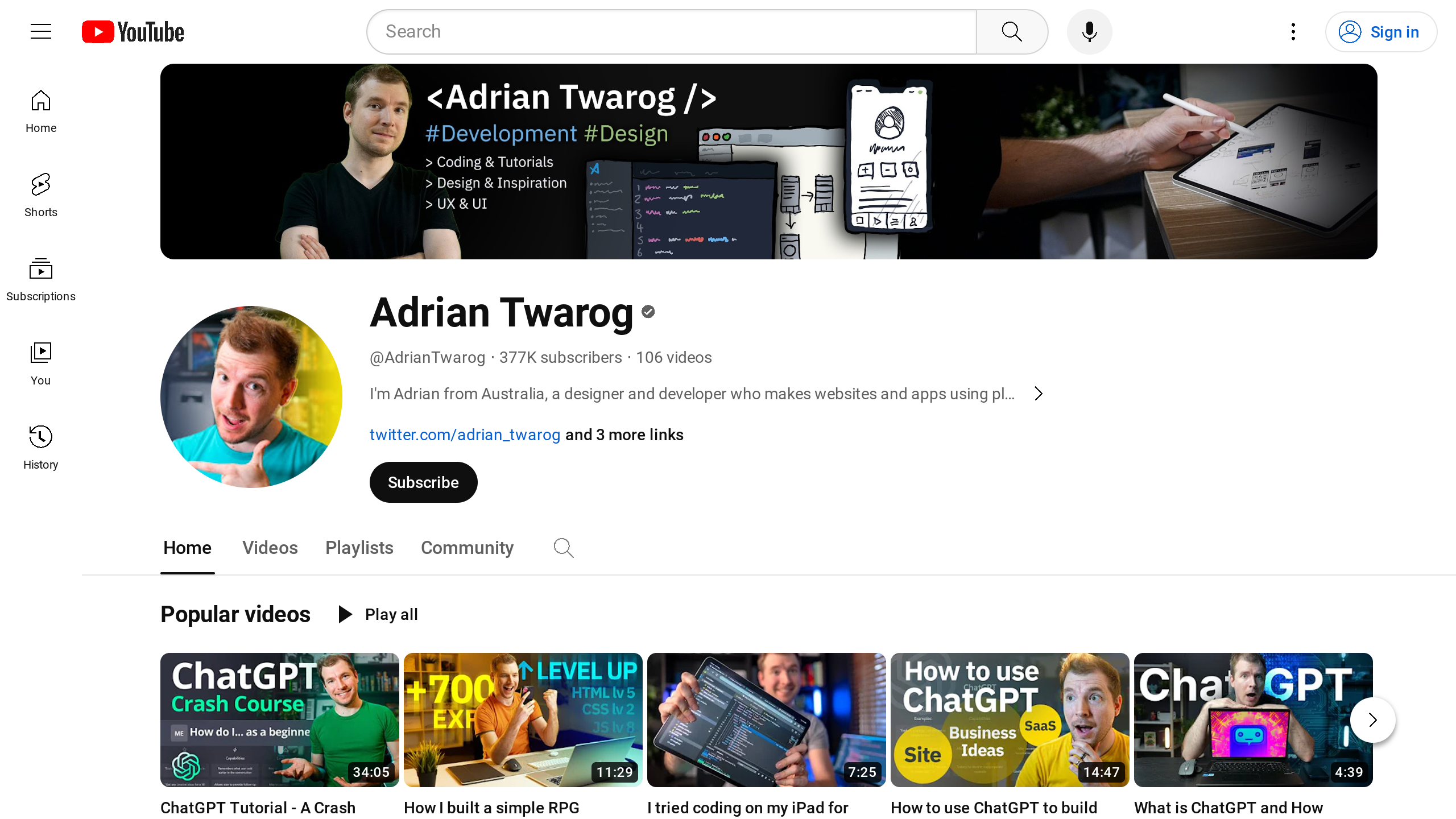 Adrian Twarog's website screenshot