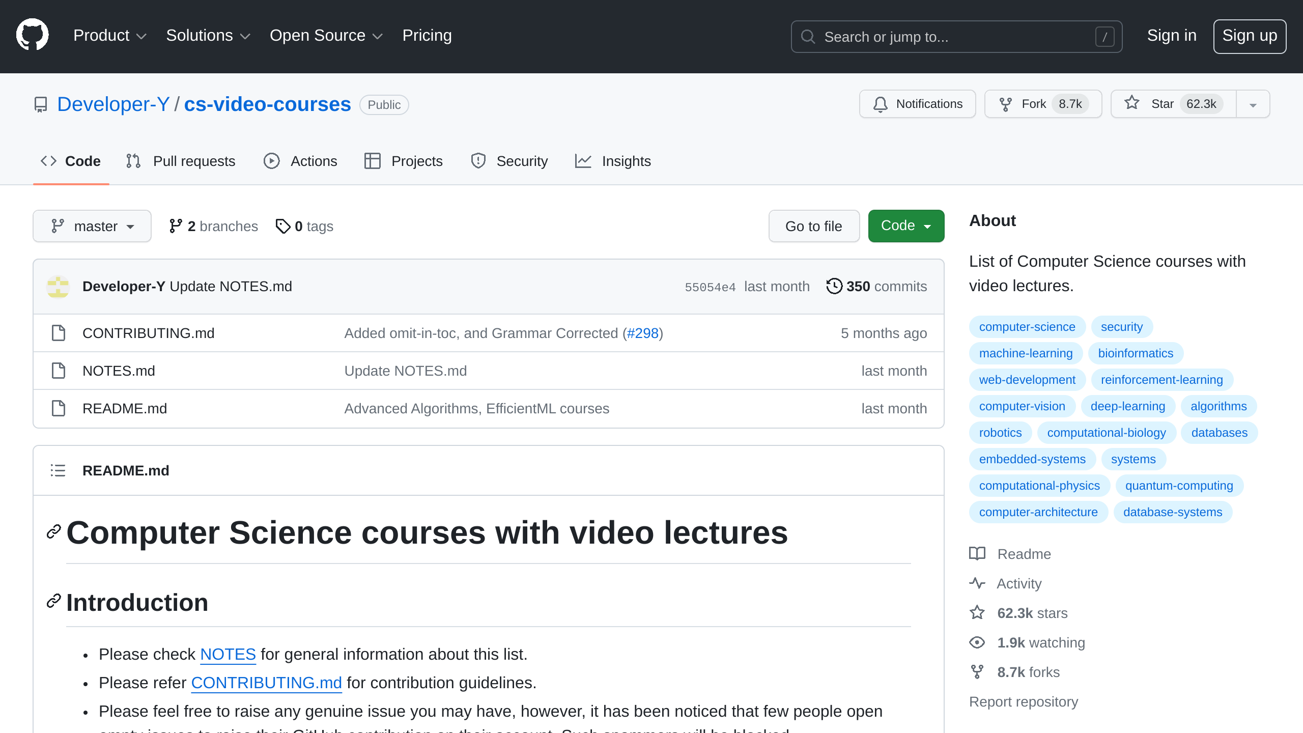Computer Science courses with video lectures's website screenshot