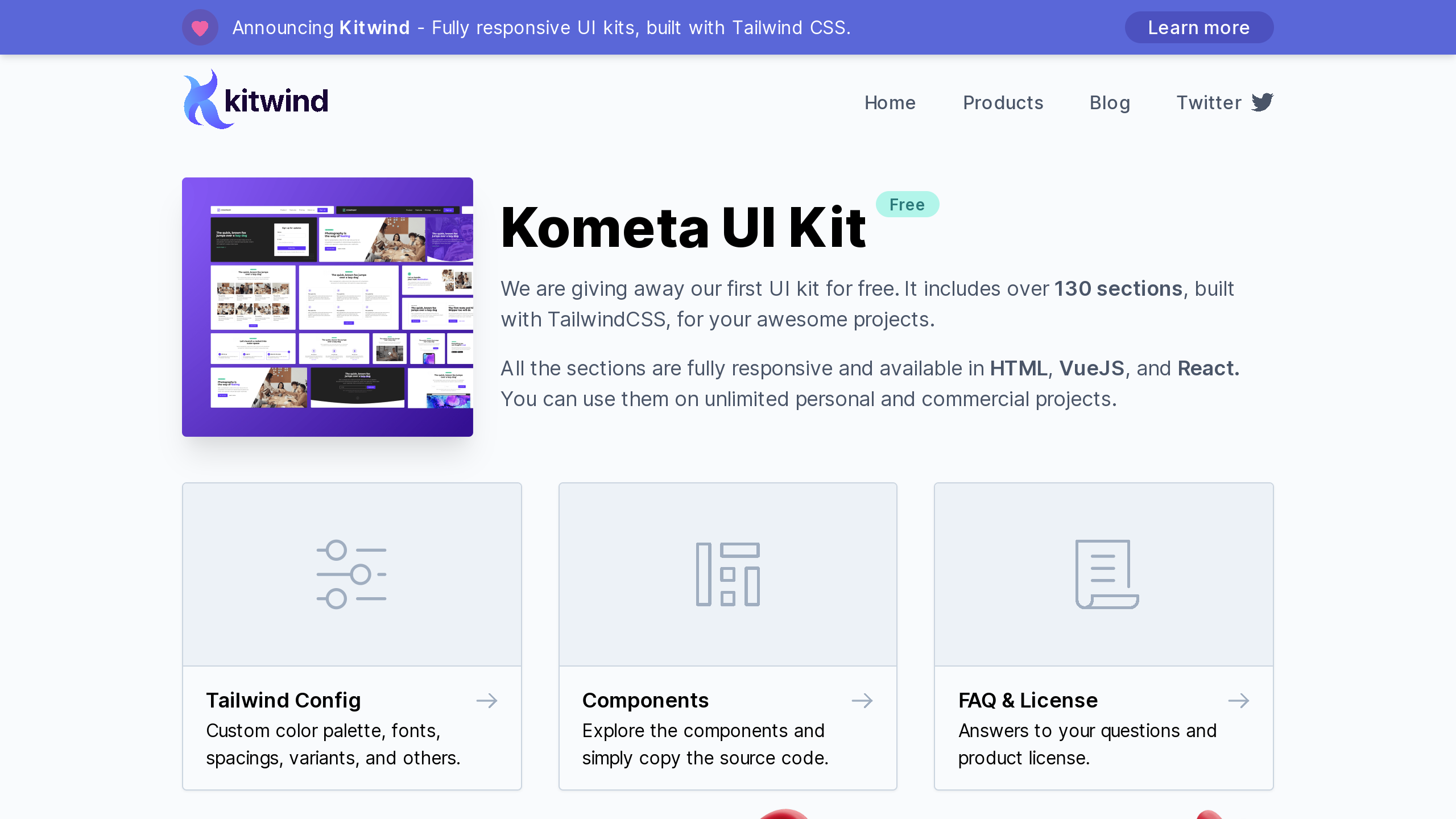 Kometa UI Kit's website screenshot