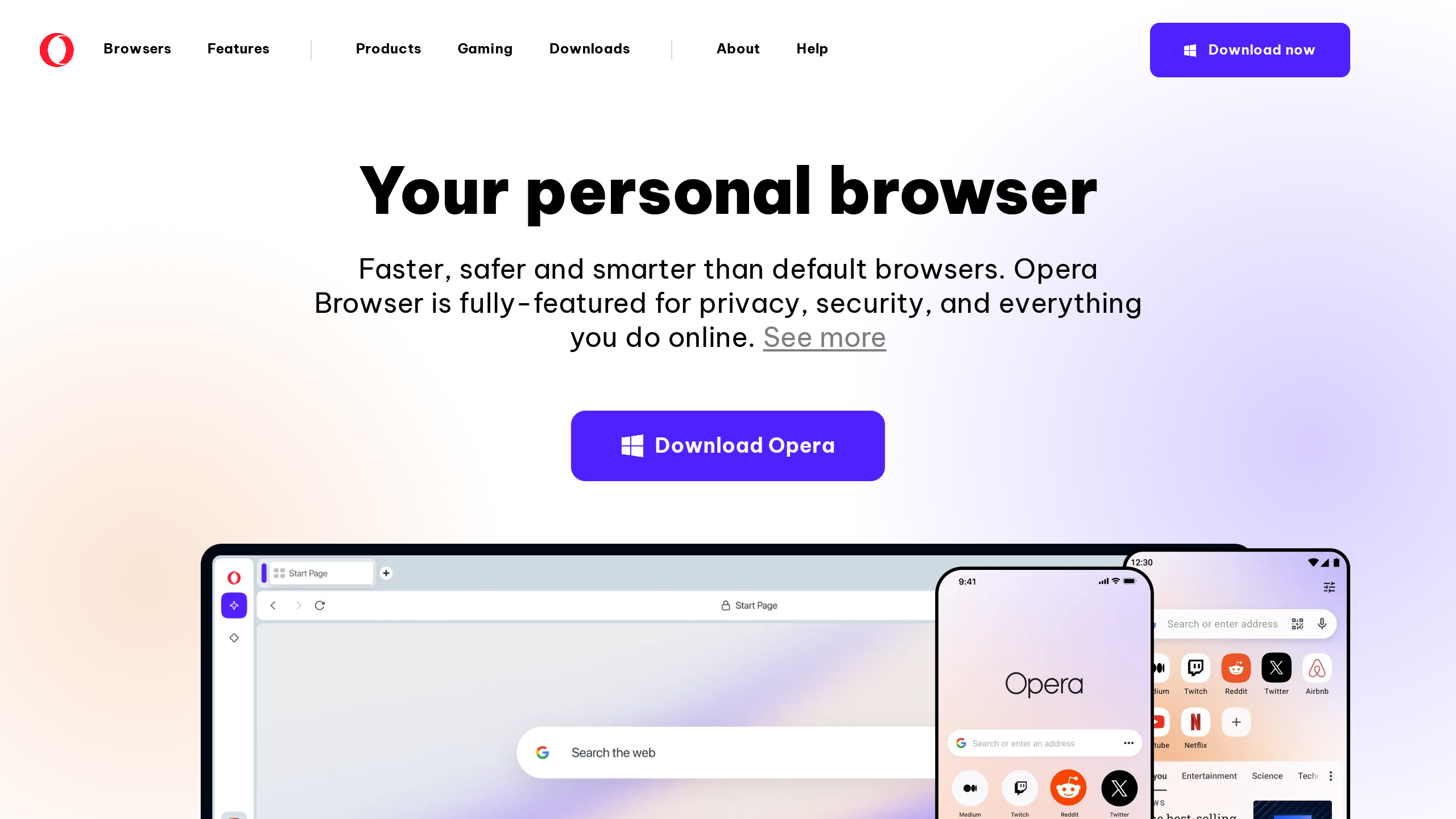 Opera's website screenshot