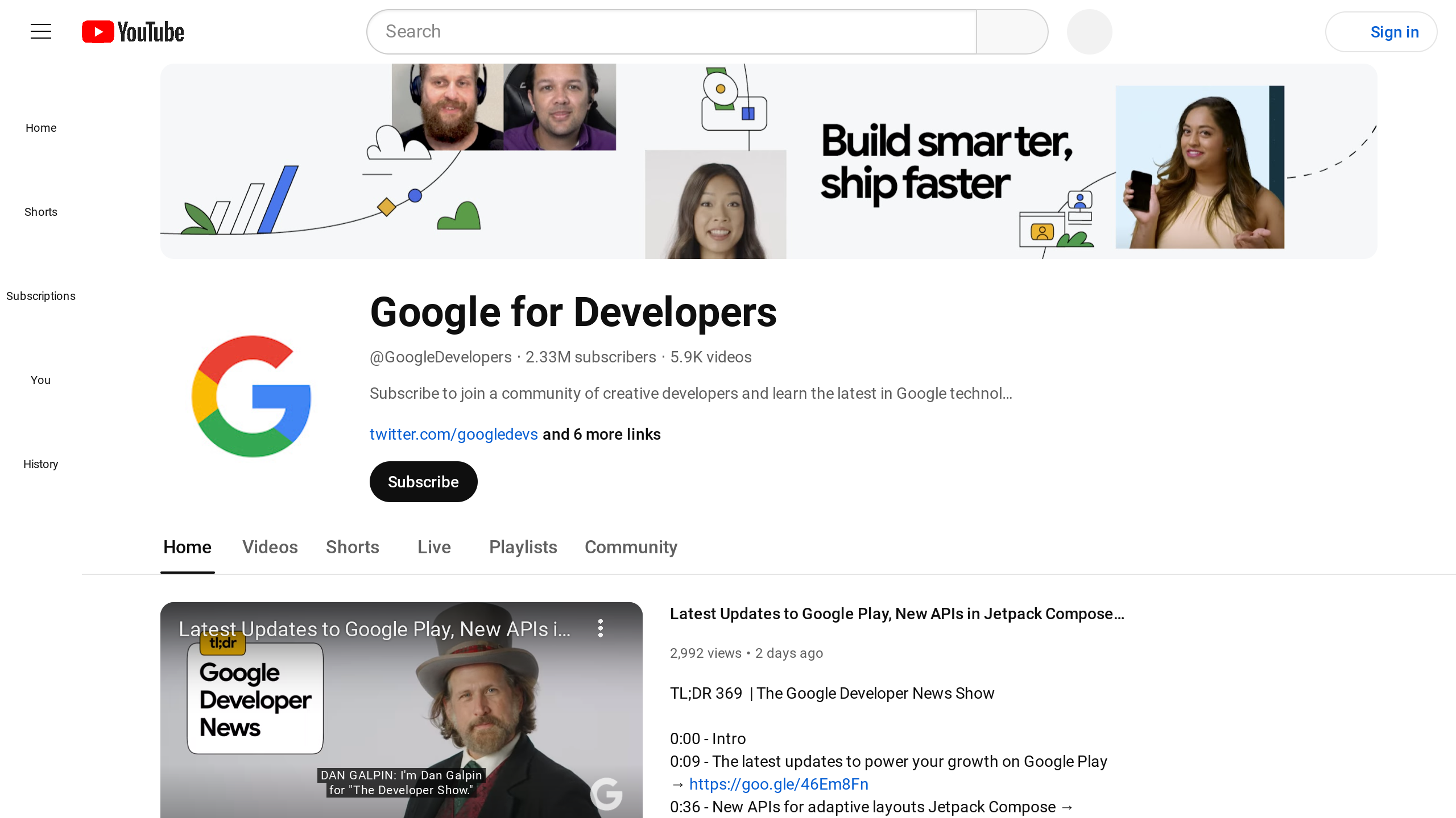 Google Developers's website screenshot