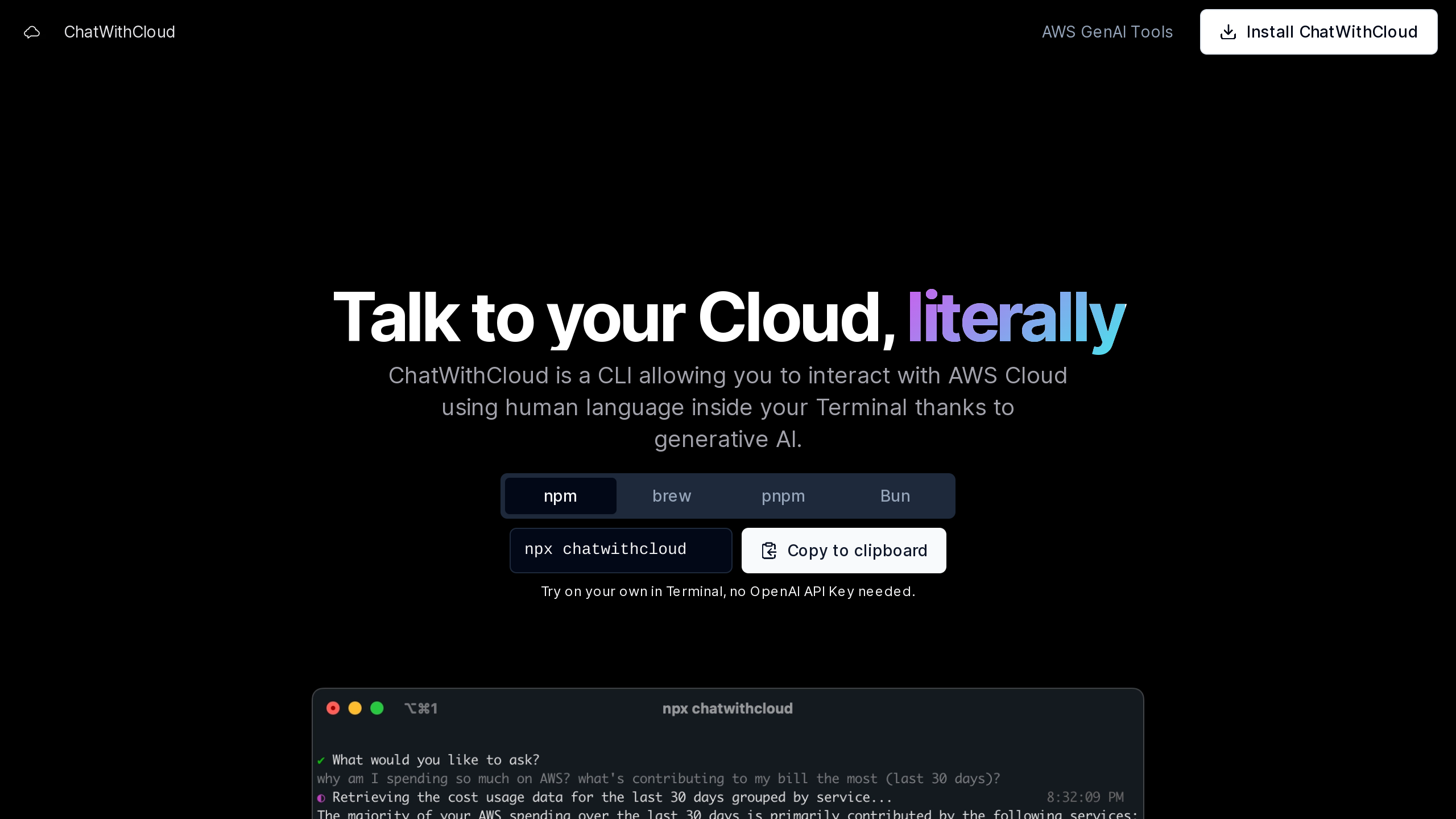 ChatWithCloud's website screenshot