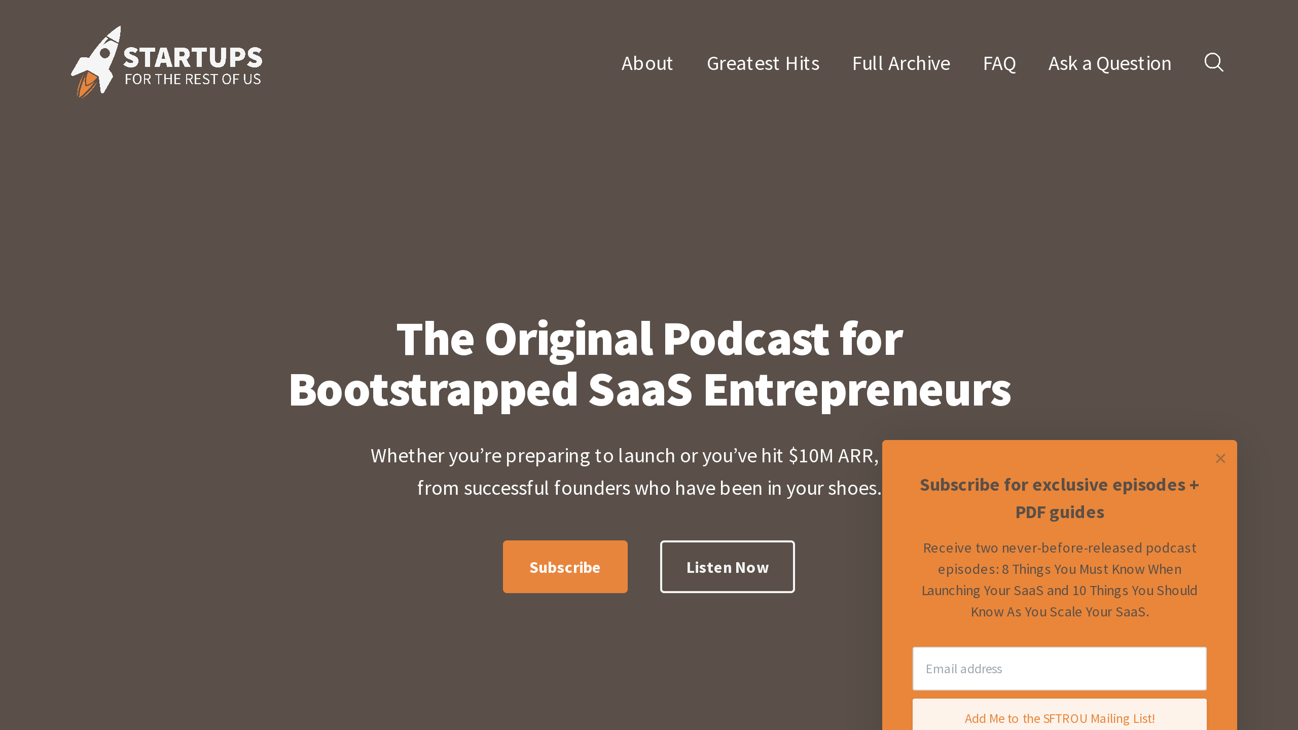 Startups For the Rest of Us's website screenshot