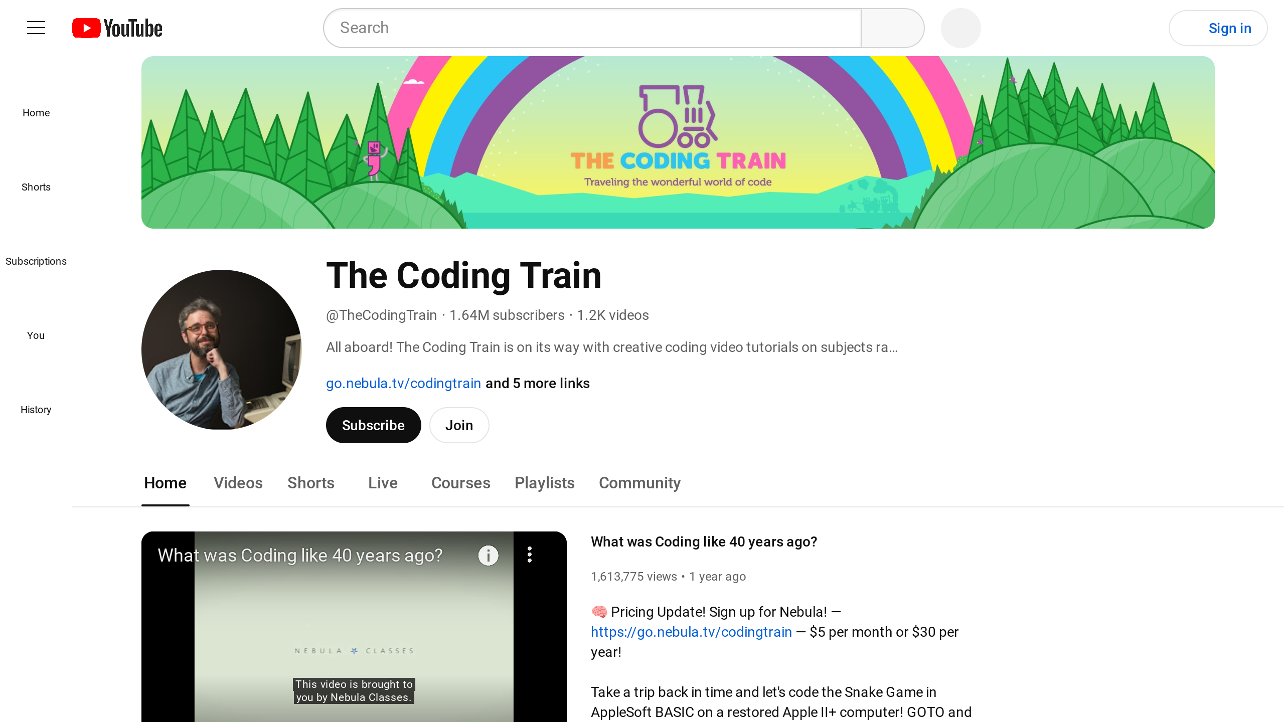 The Coding Train's website screenshot