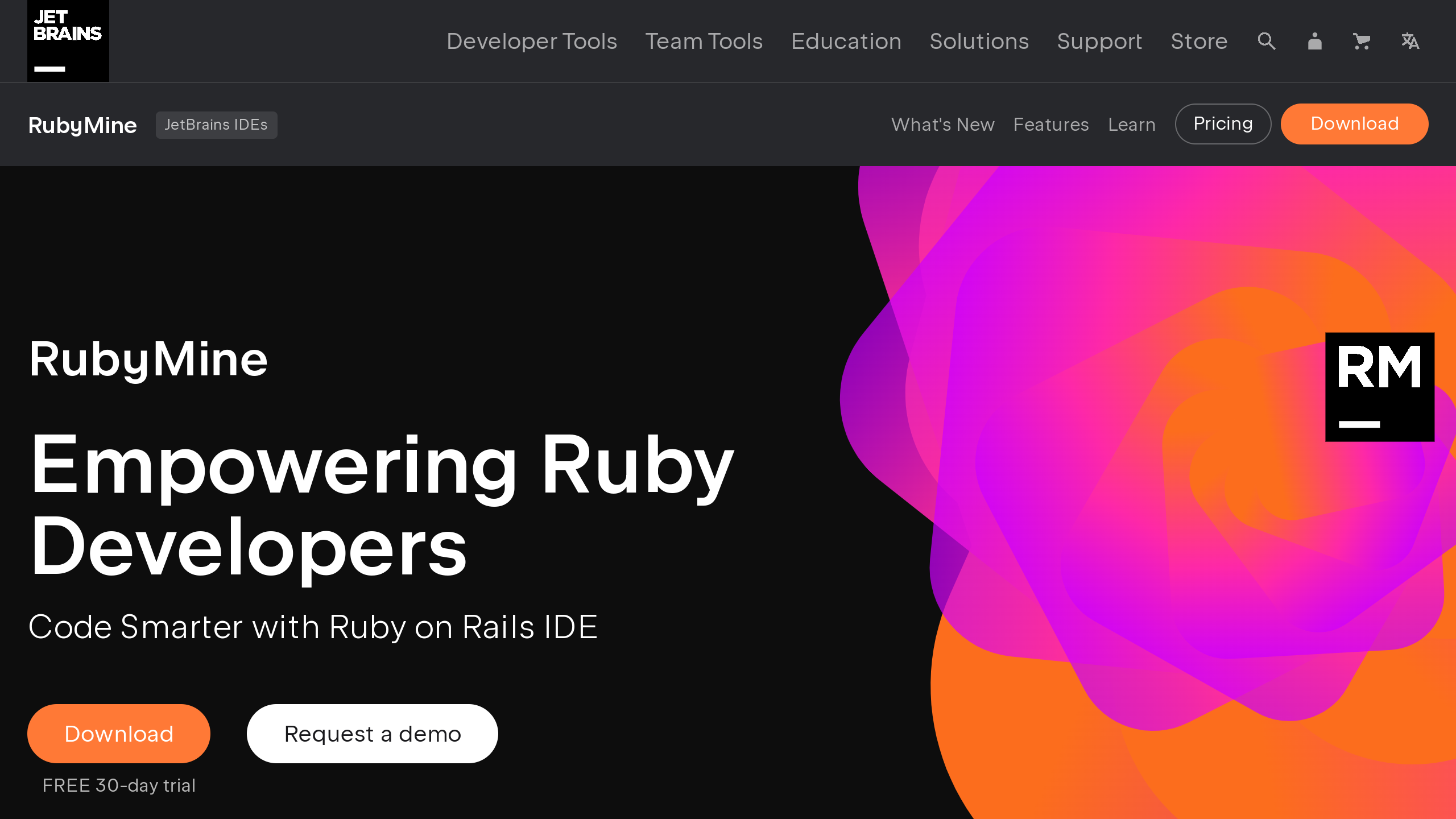 RubyMine's website screenshot