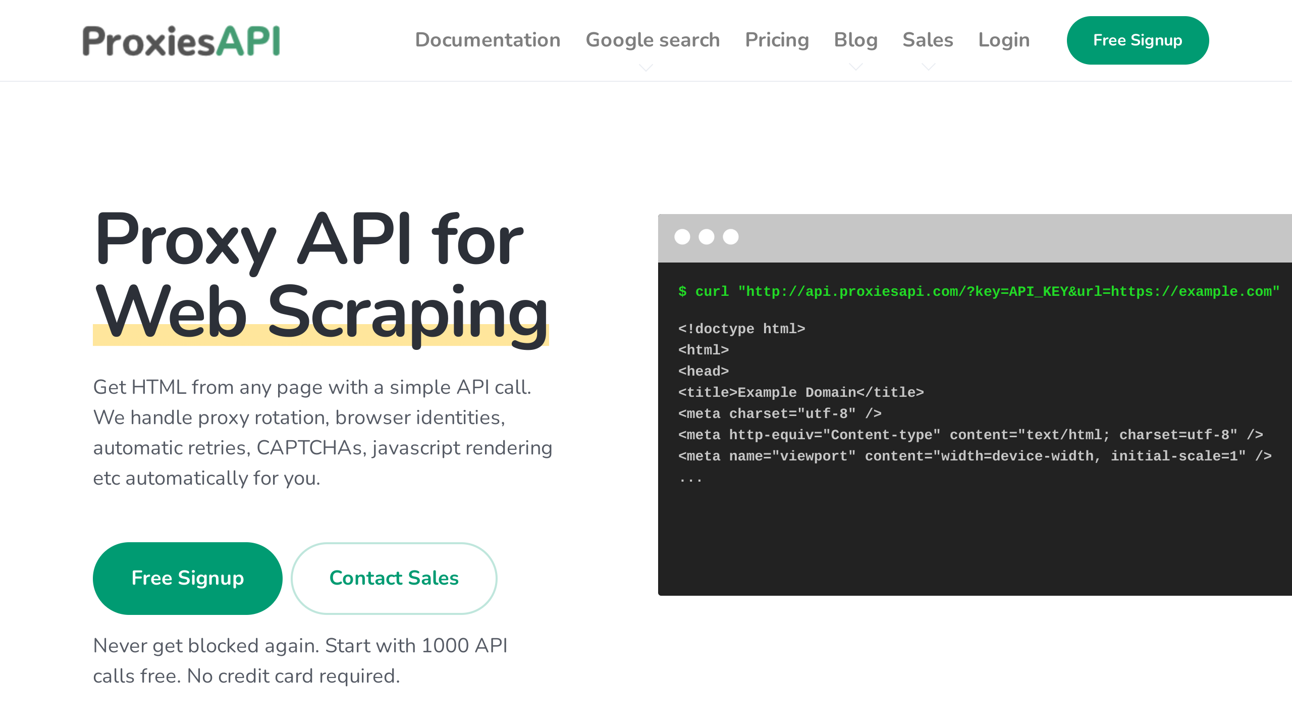 Proxies API's website screenshot