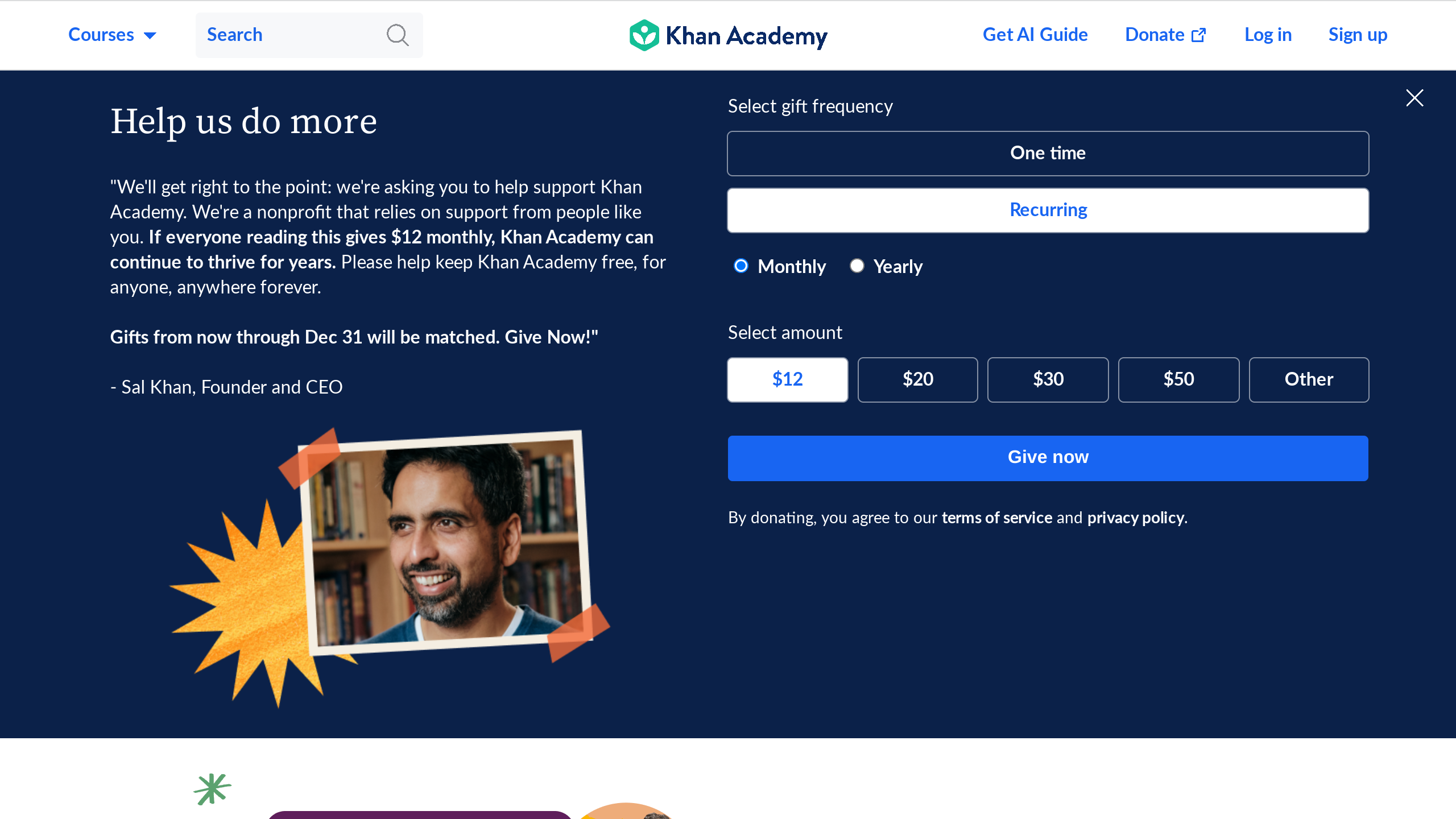Khan Academy's website screenshot