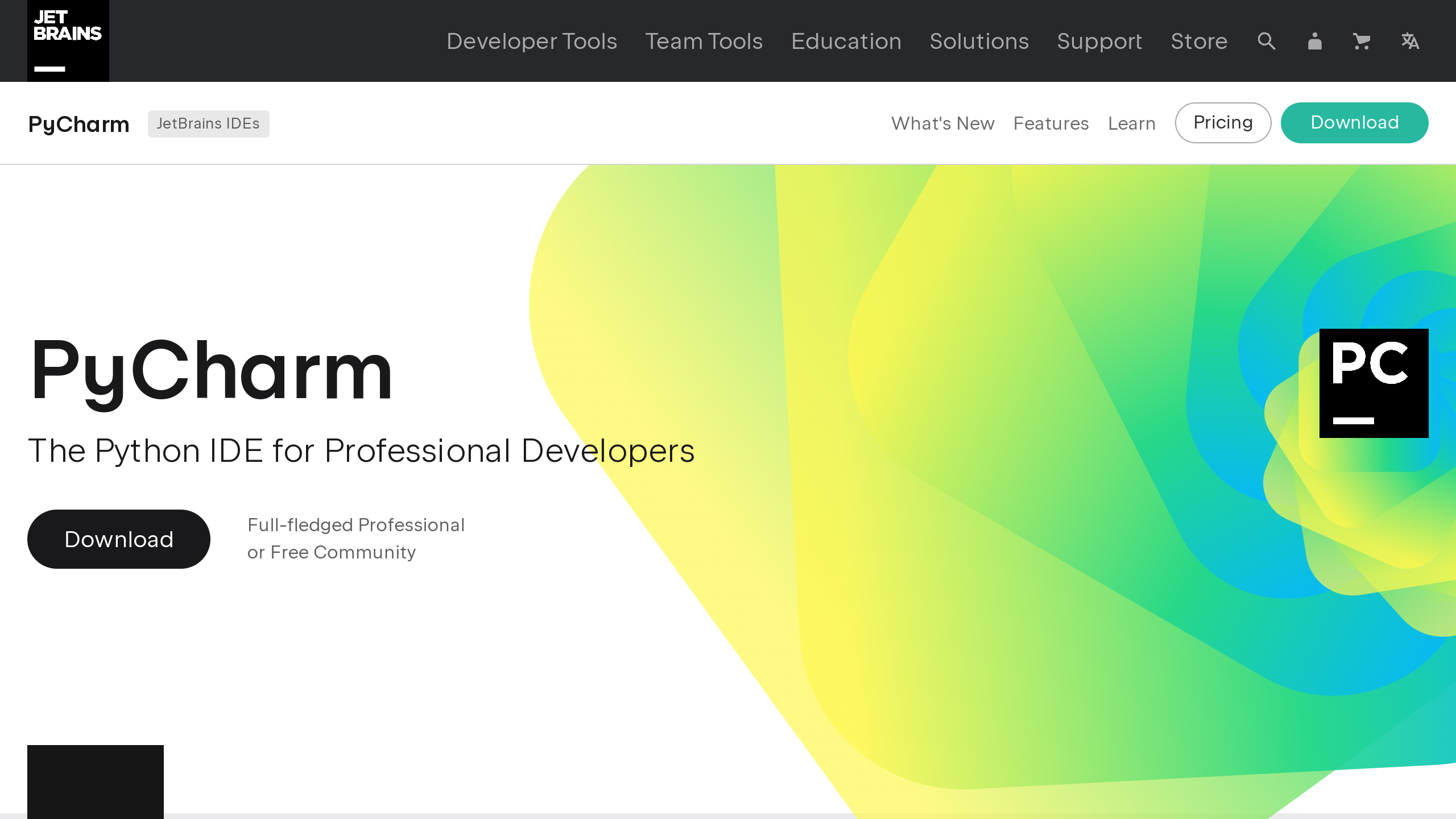 PyCharm's website screenshot