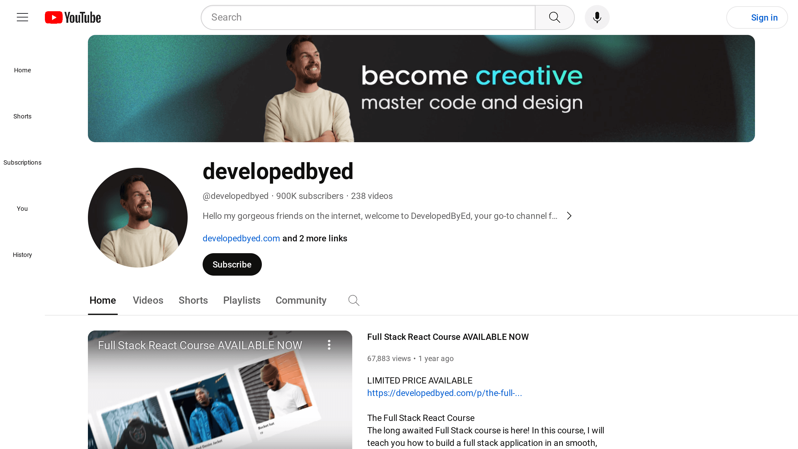 Dev Ed's website screenshot