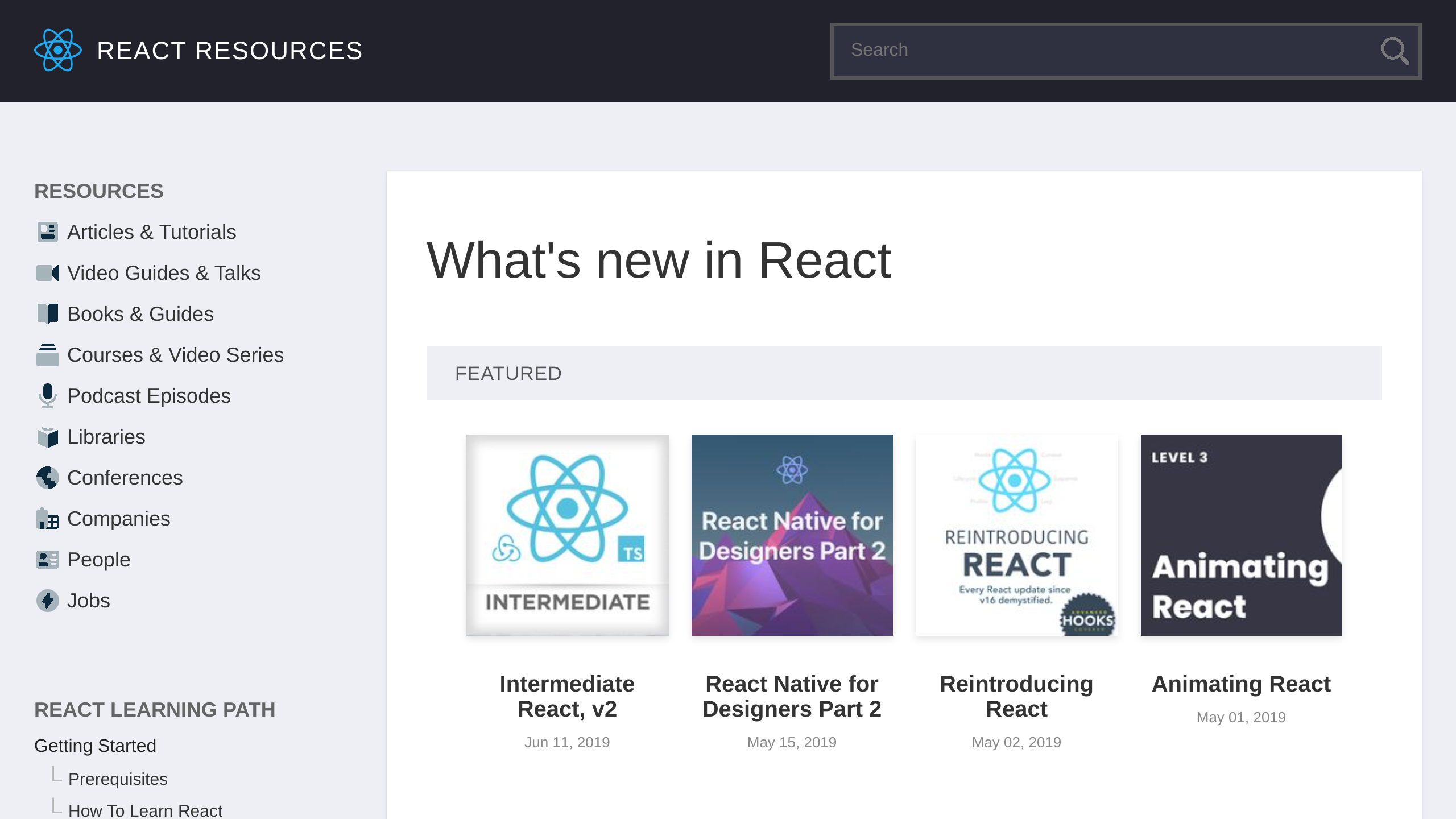 React Resources's website screenshot