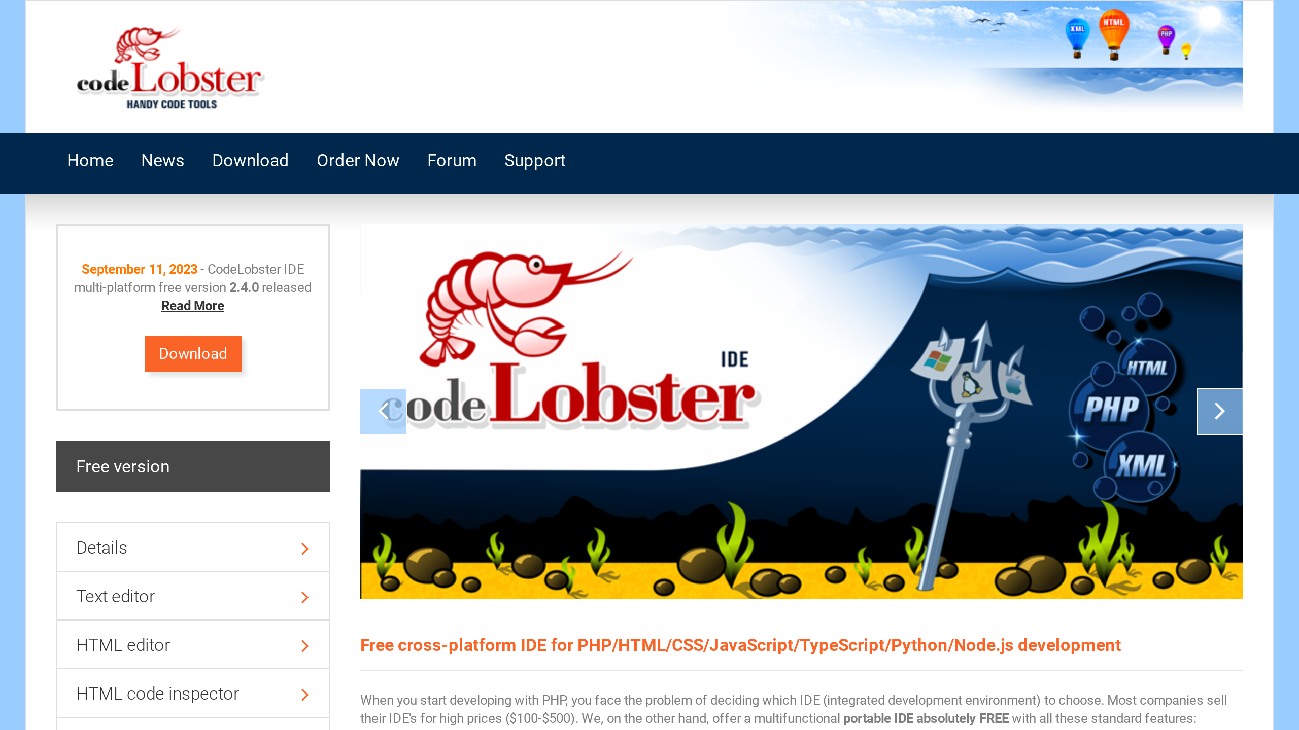 CodeLobster's website screenshot