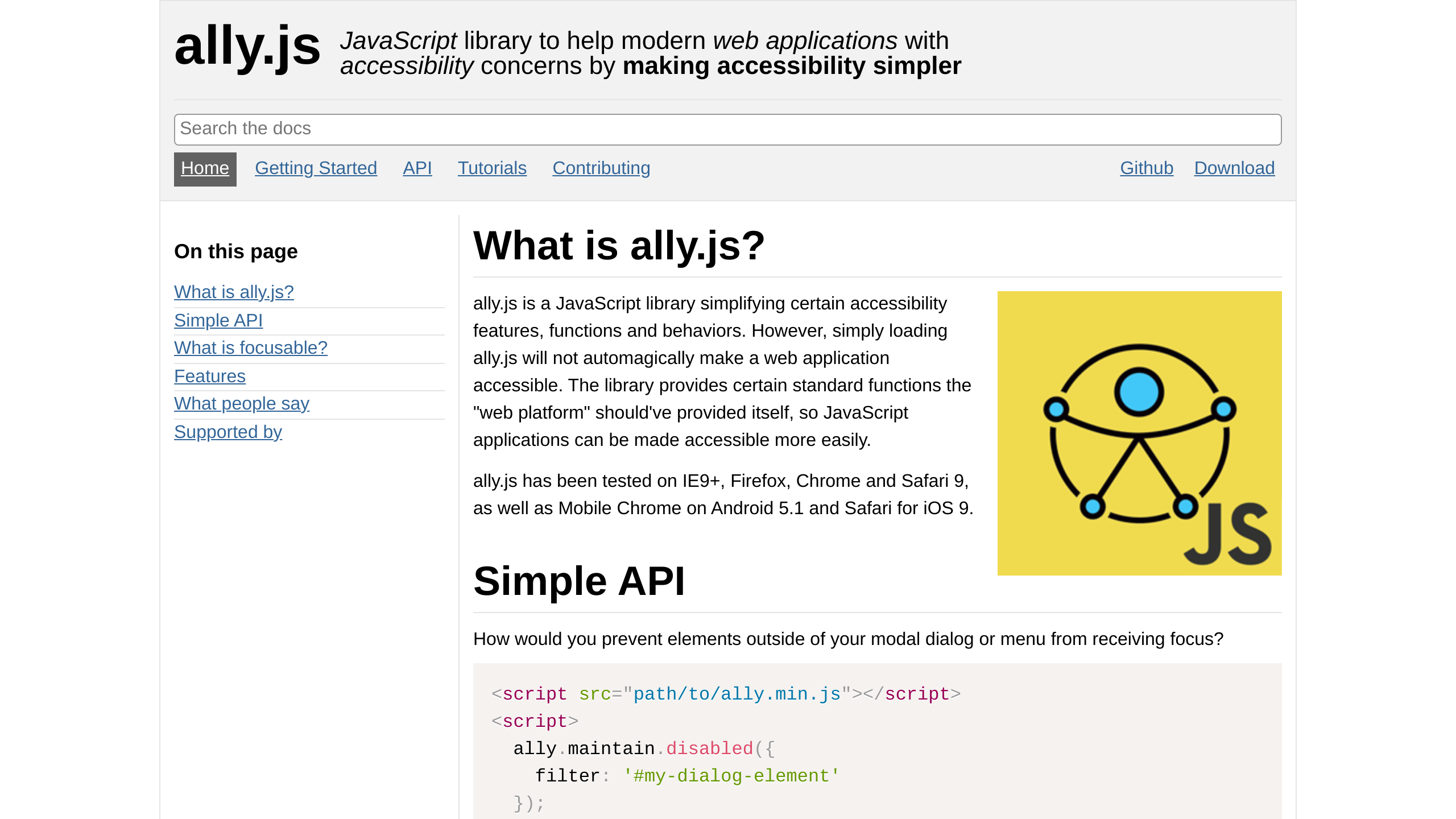 ally.js's website screenshot