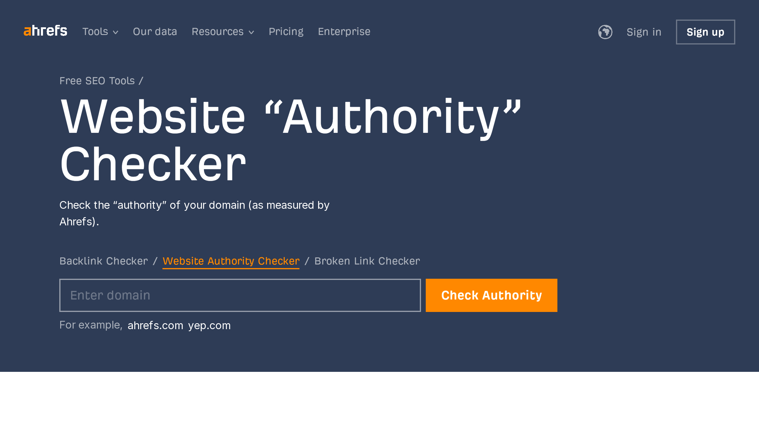 Website Authority Checker's website screenshot