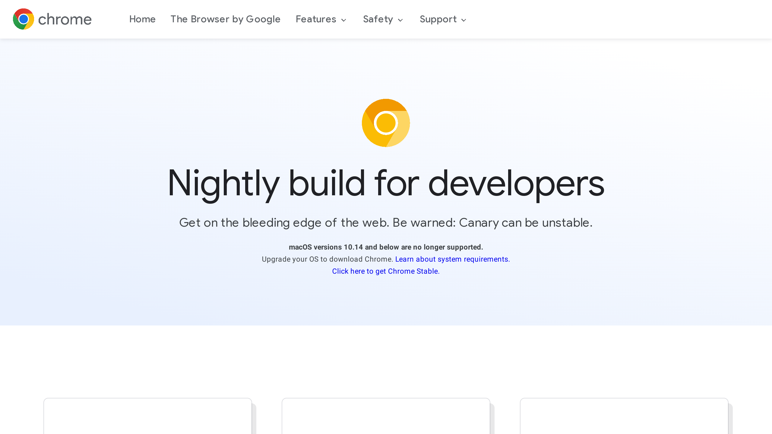 Chrome Canary's website screenshot