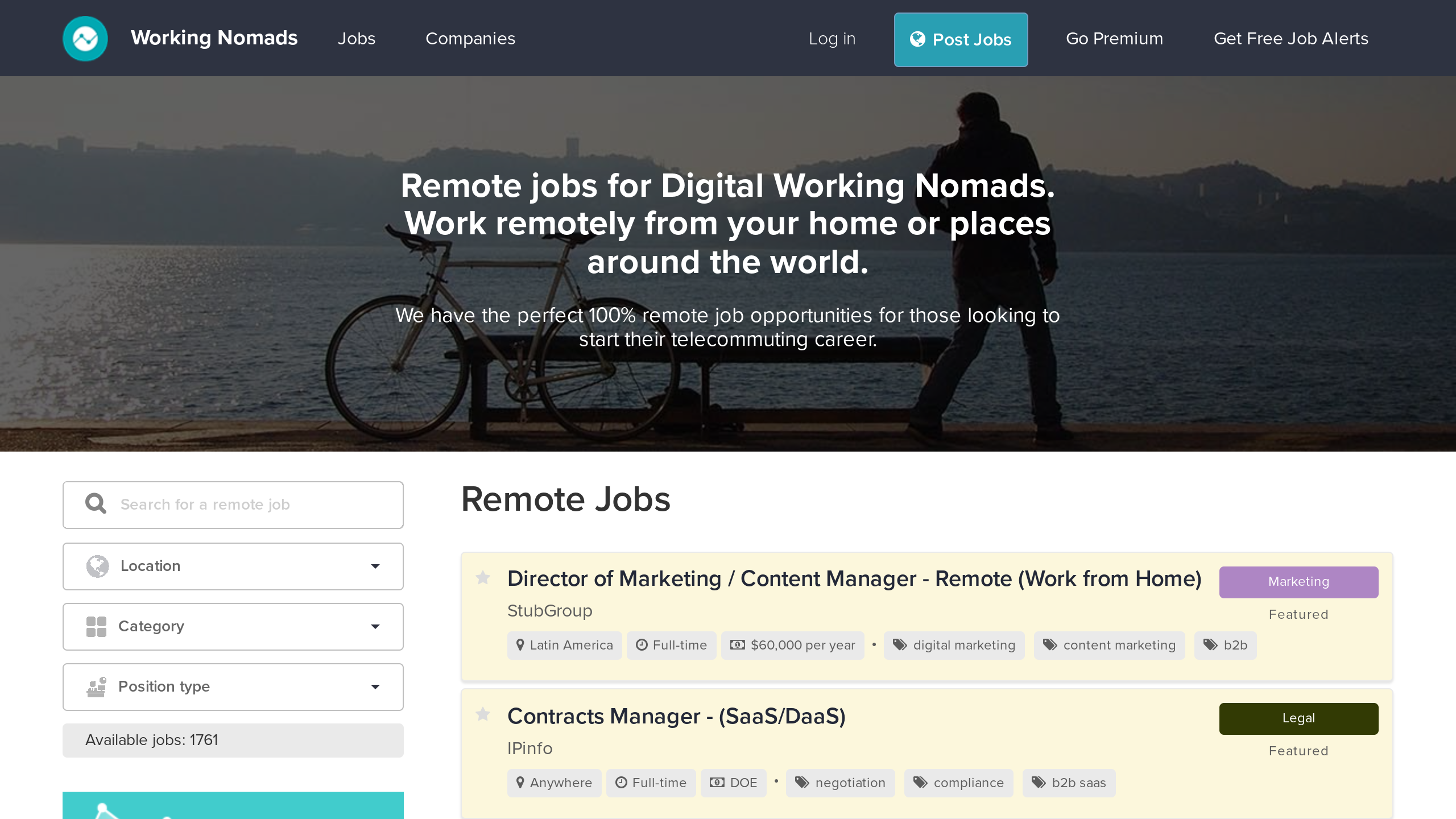 Working Nomads's website screenshot