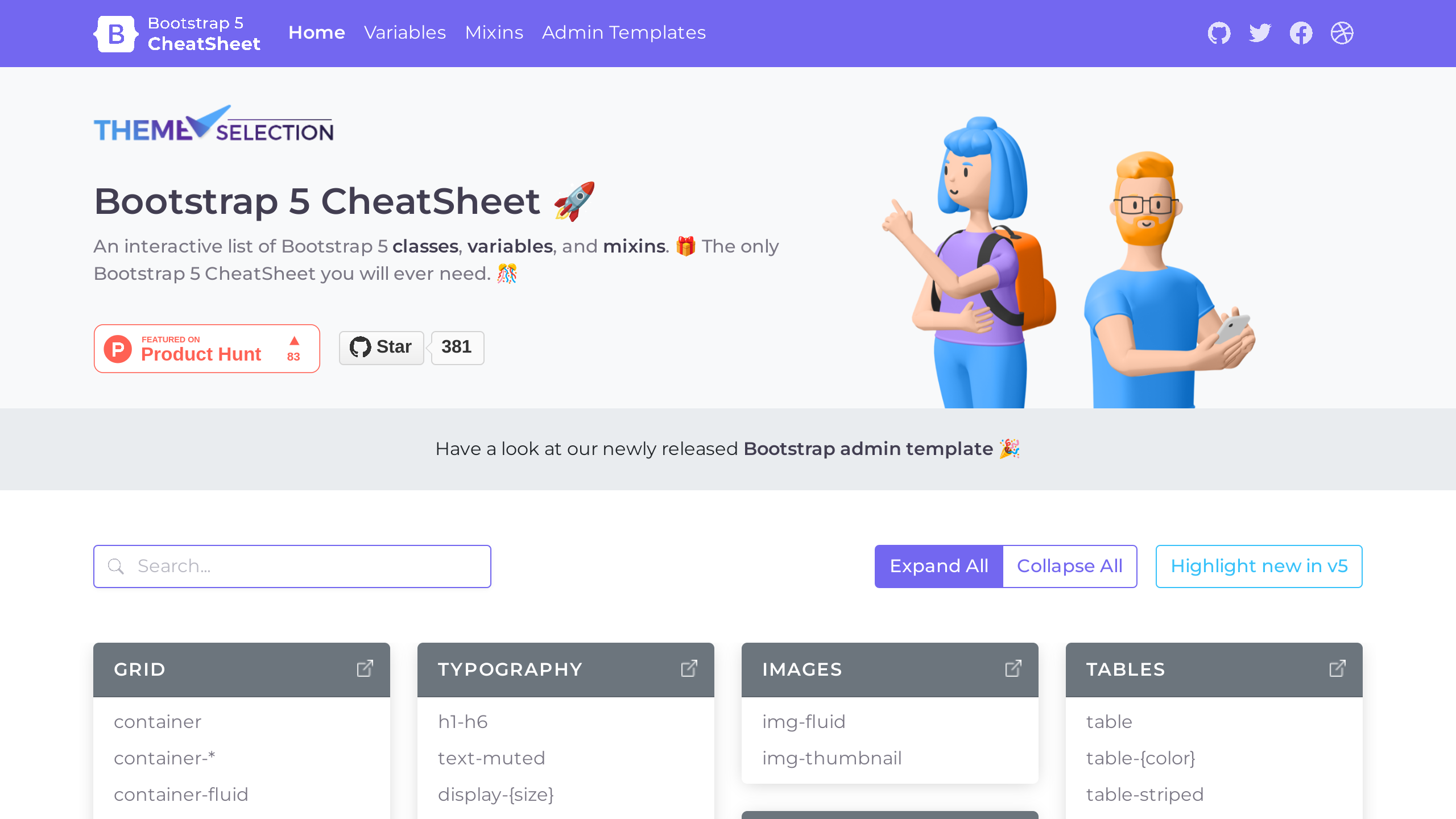 Bootstrap 5 Cheatsheet's website screenshot