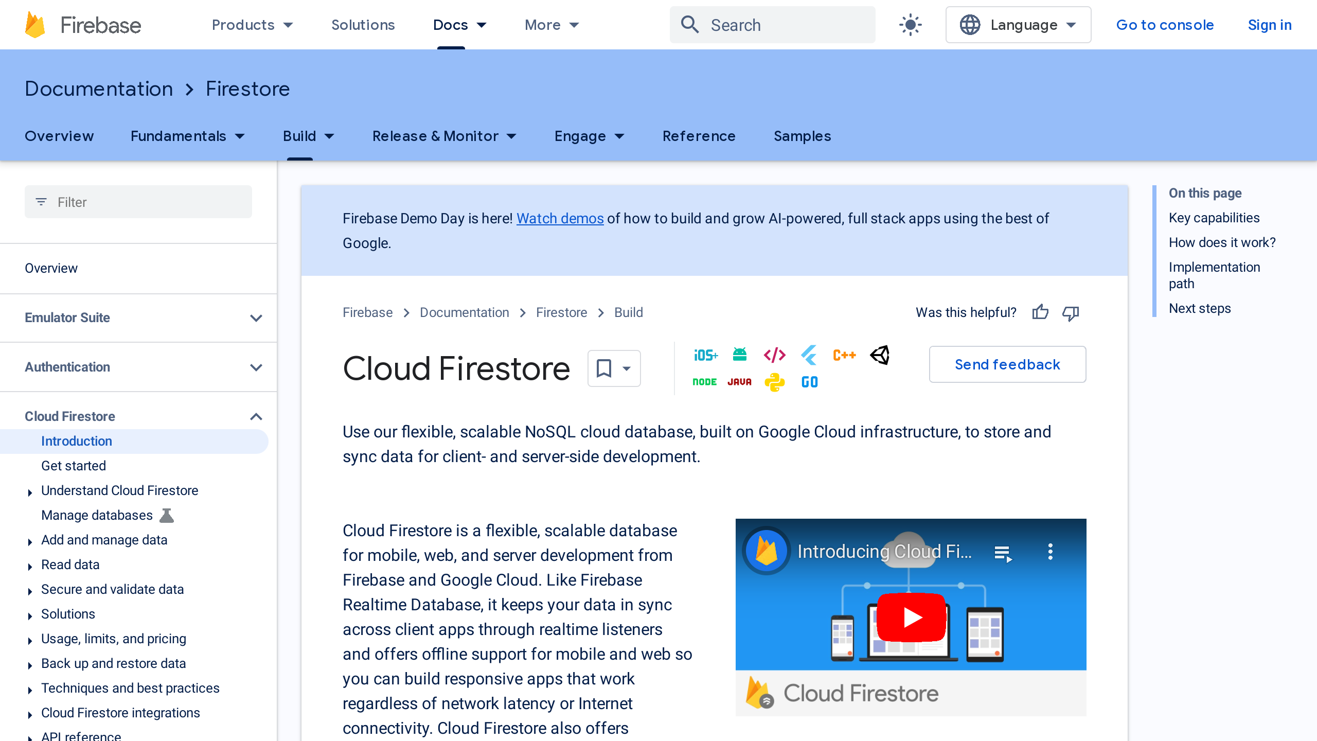 Firestore's website screenshot