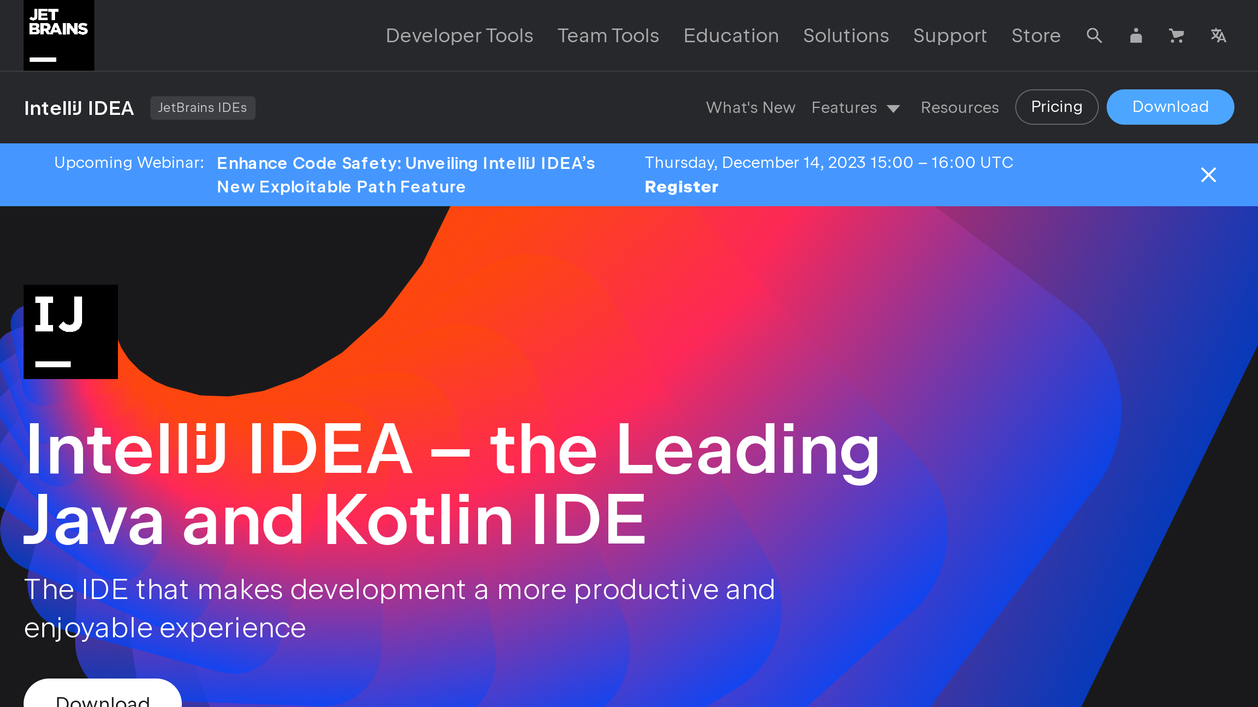 IntelliJ IDEA's website screenshot