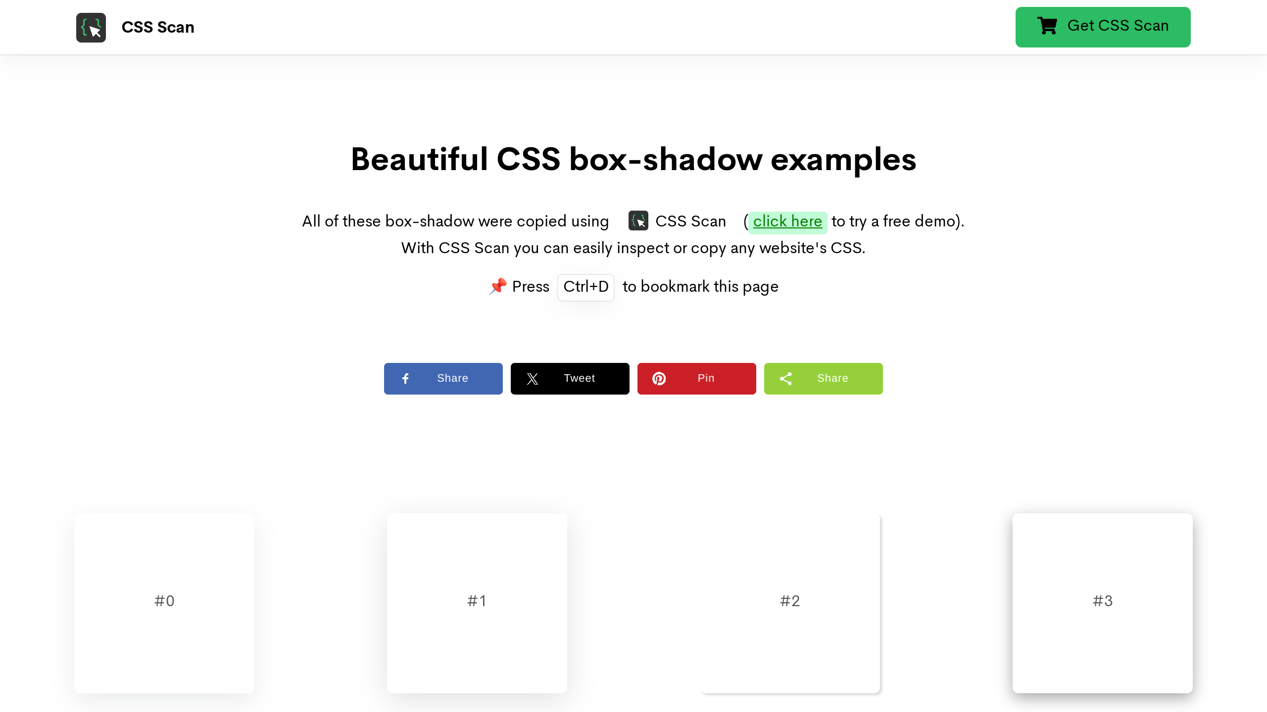 Beautiful CSS box-shadow examples's website screenshot