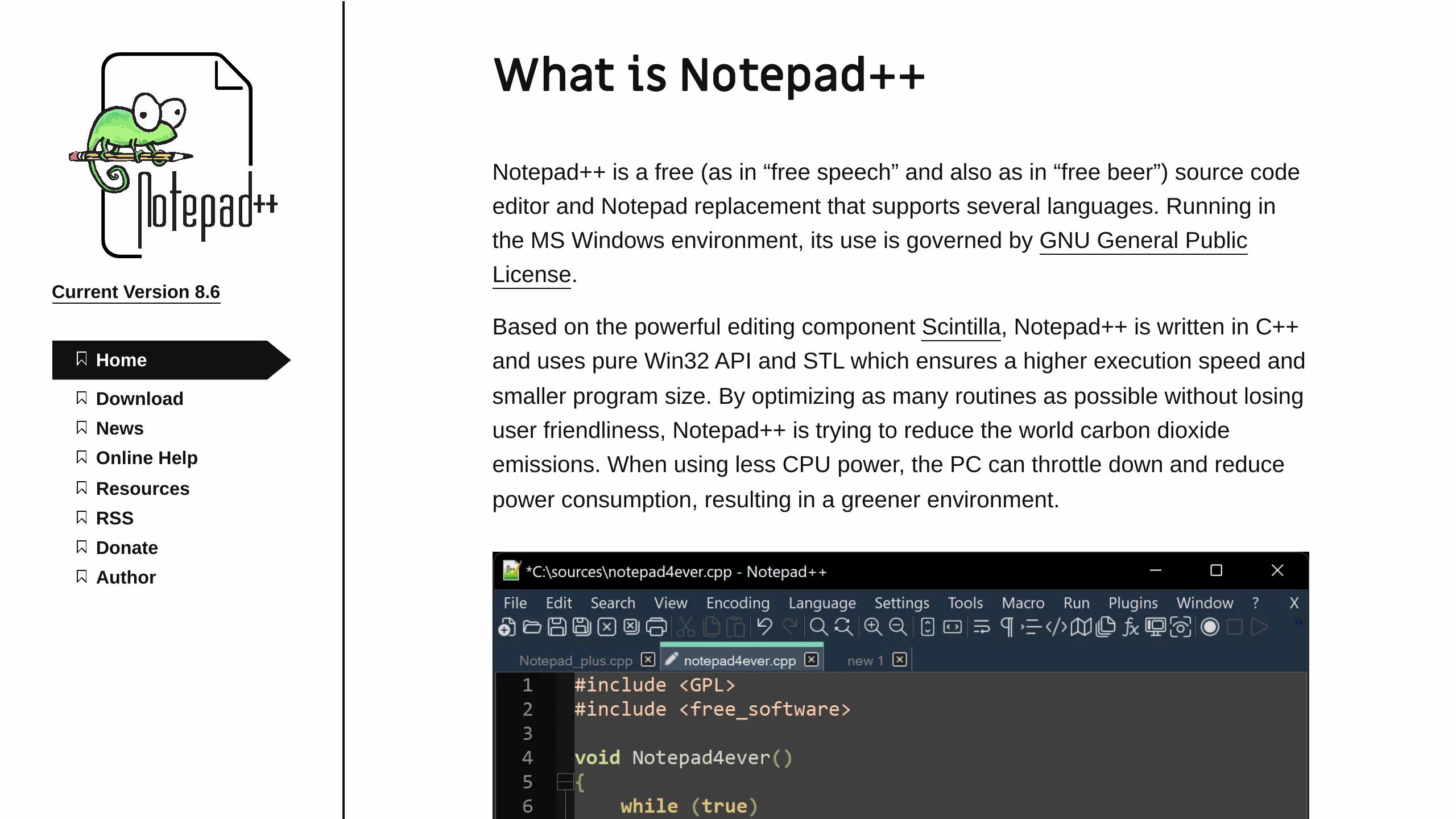 Notepad++'s website screenshot