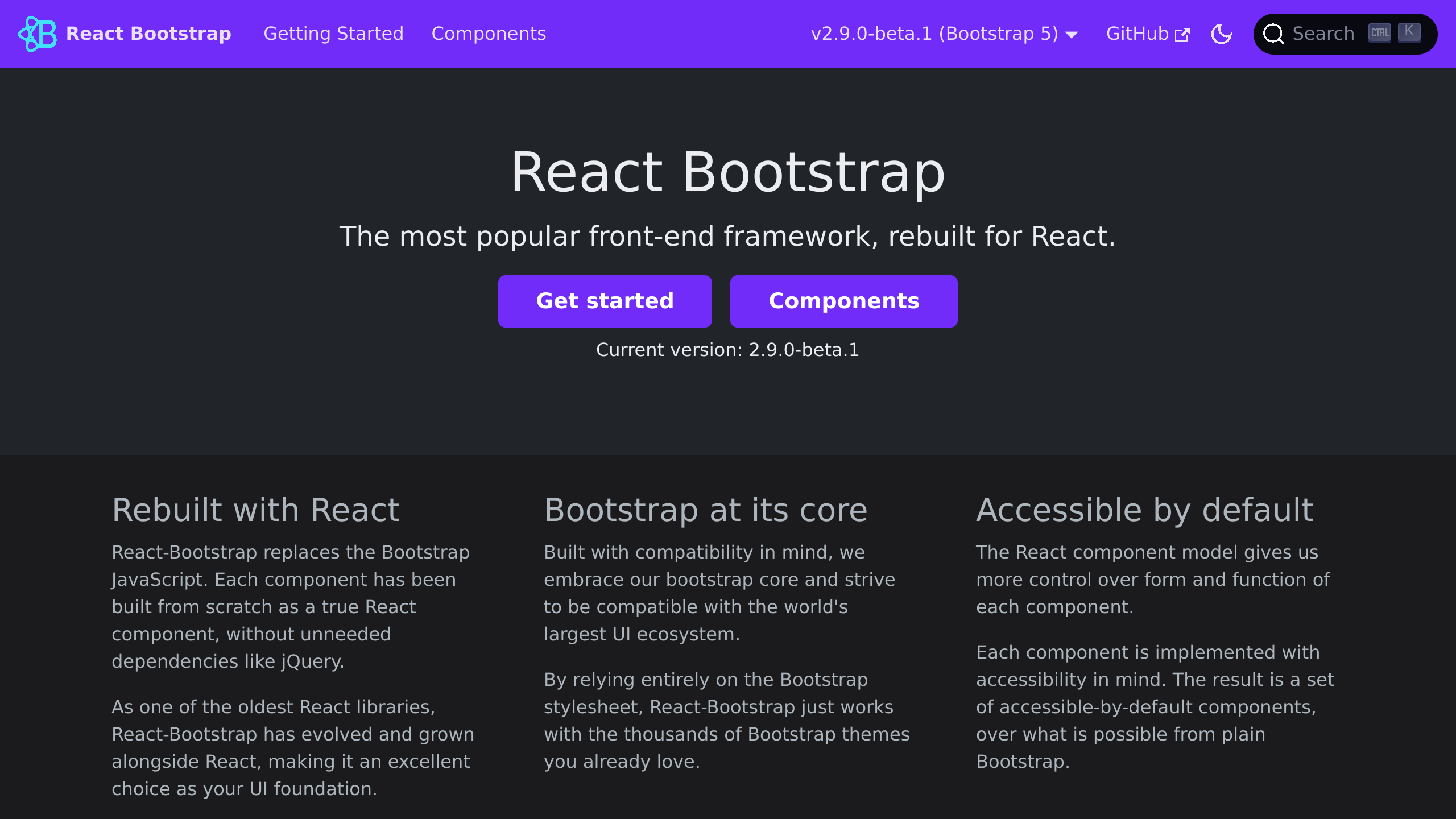 React Bootstrap's website screenshot