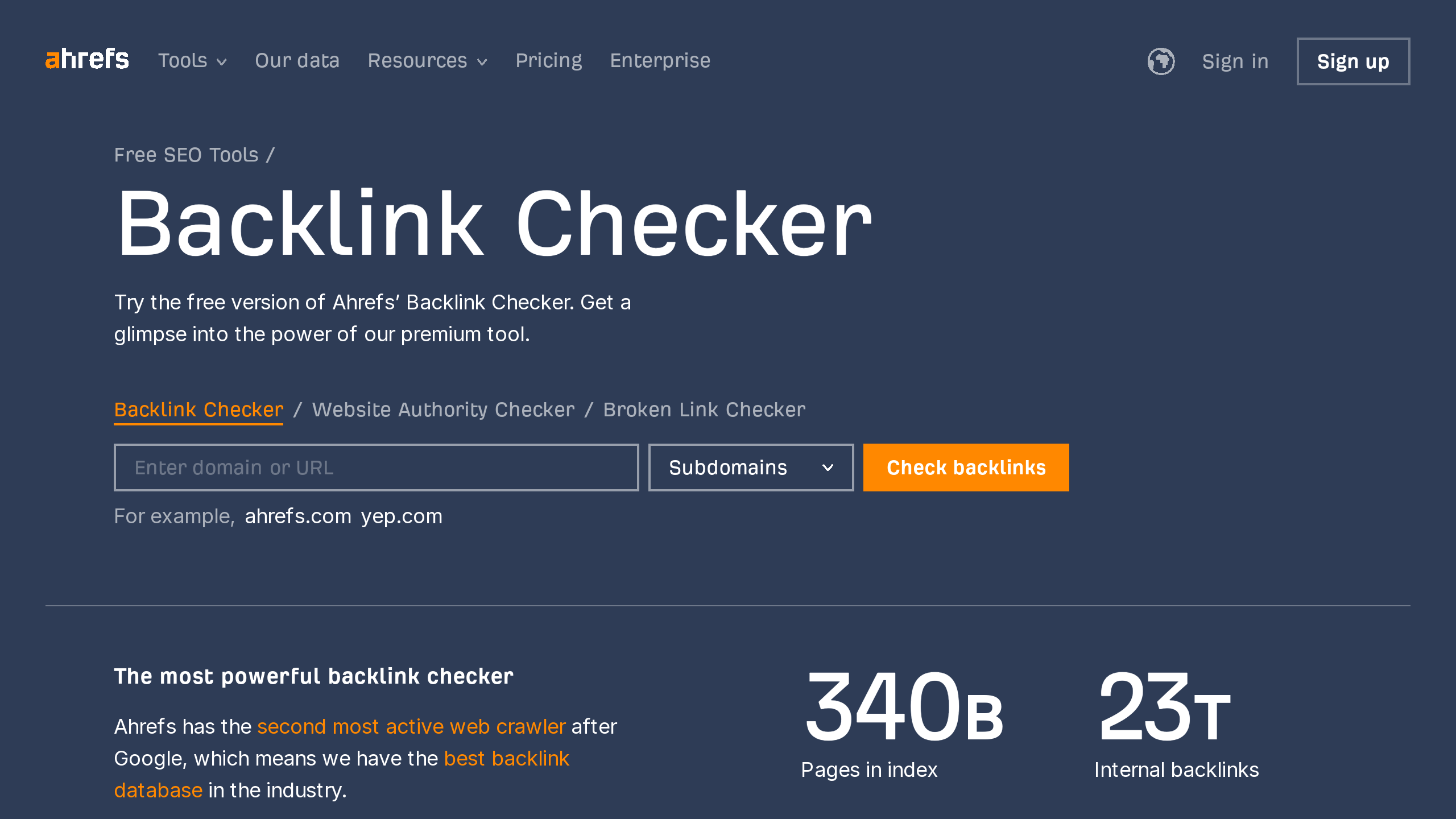 Backlink Checker's website screenshot