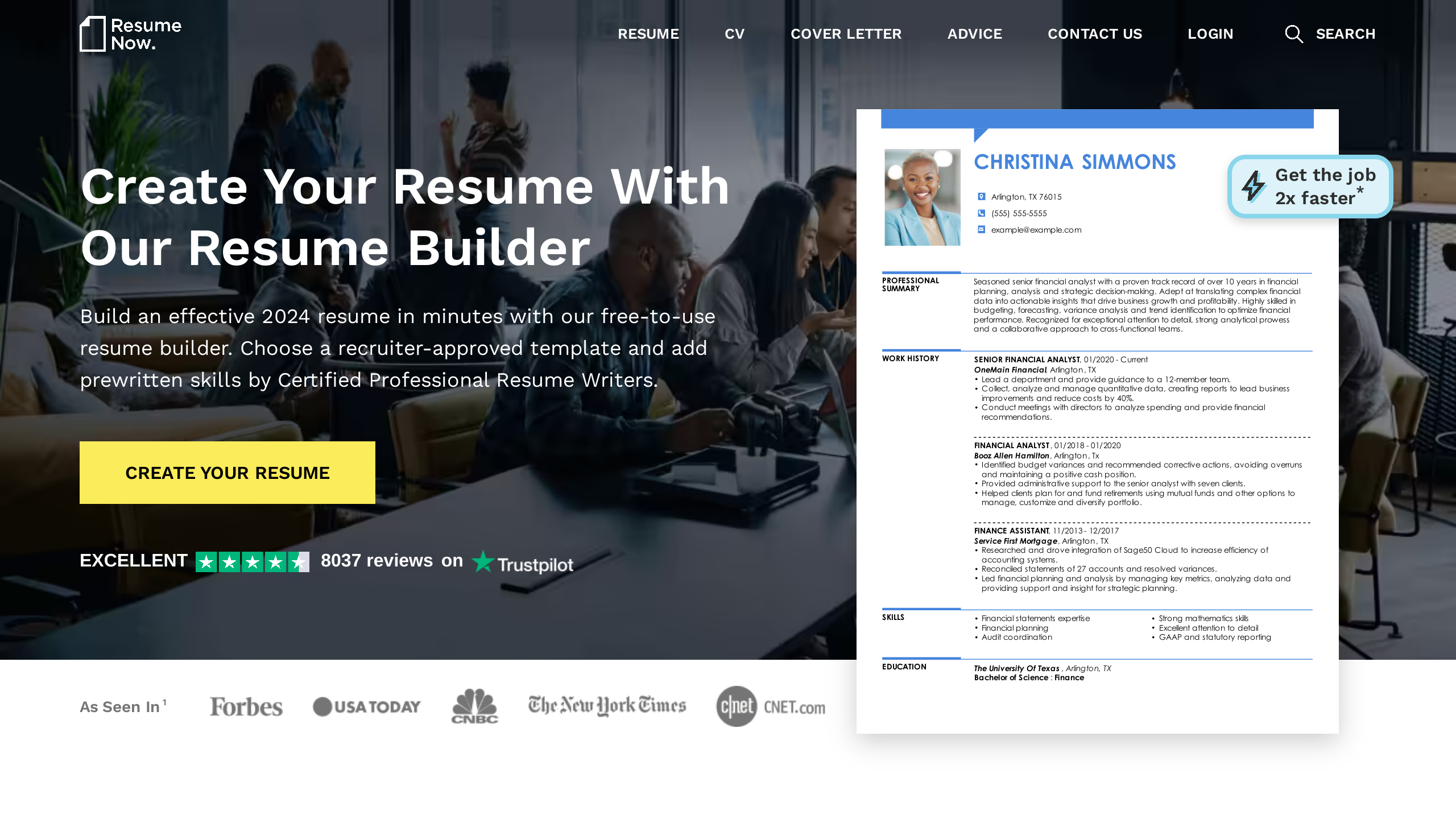 Resume Now's website screenshot